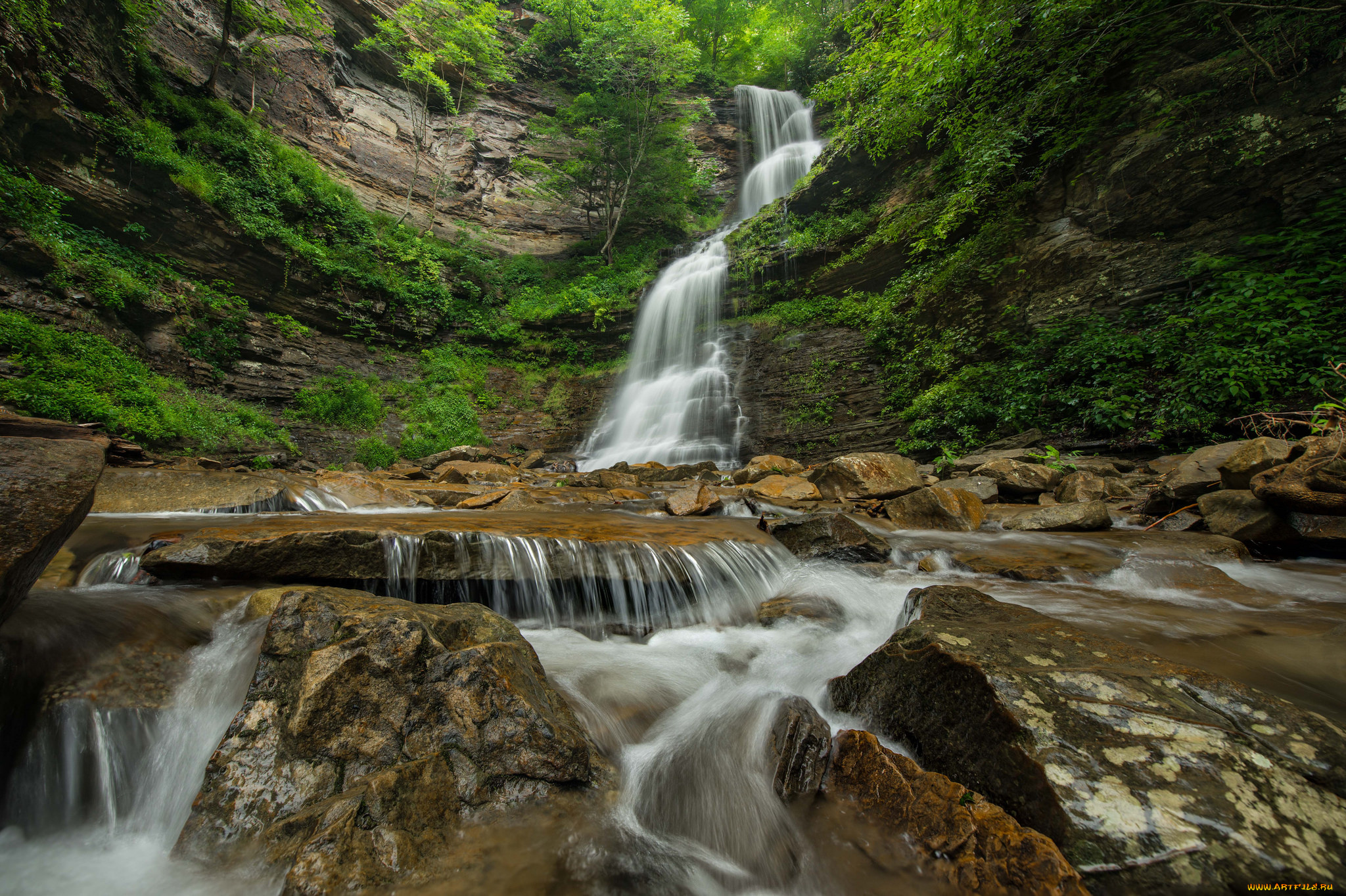 природа, водопады, водопад, река, лес