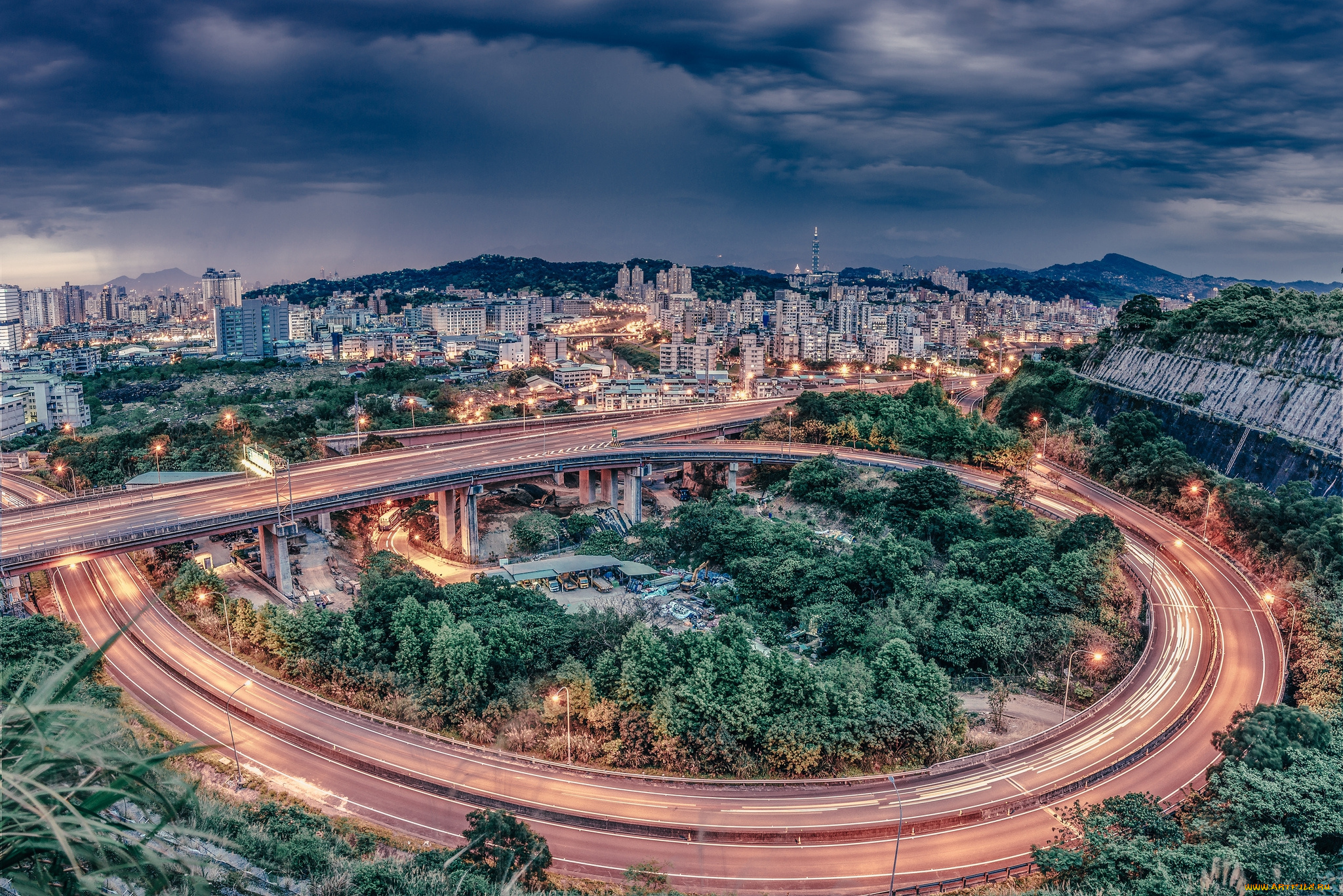 города, -, панорамы, хайвей