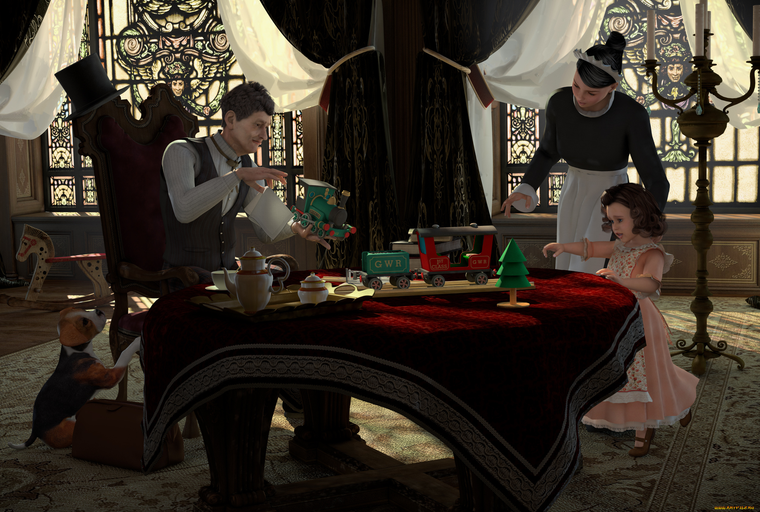 3д, графика, люди, , people, отец, мать, дочь