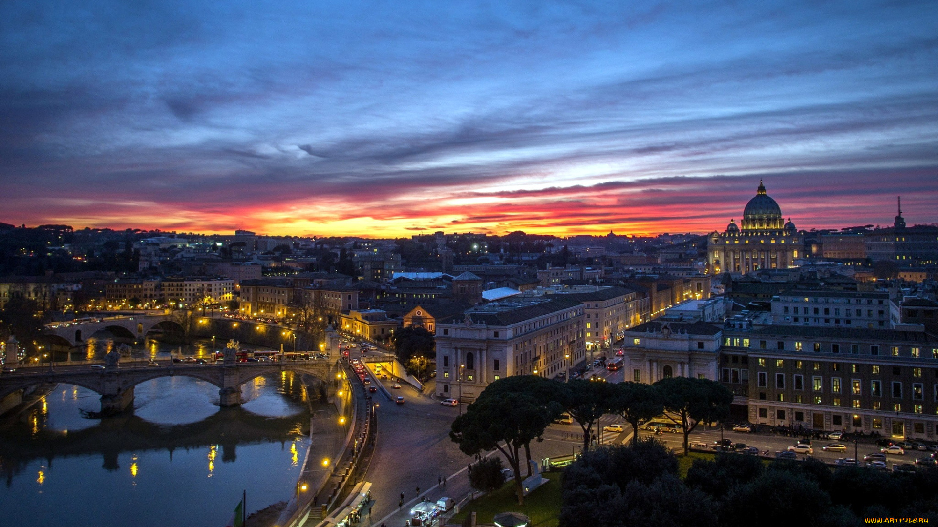 города, рим, , ватикан, , италия, панорама