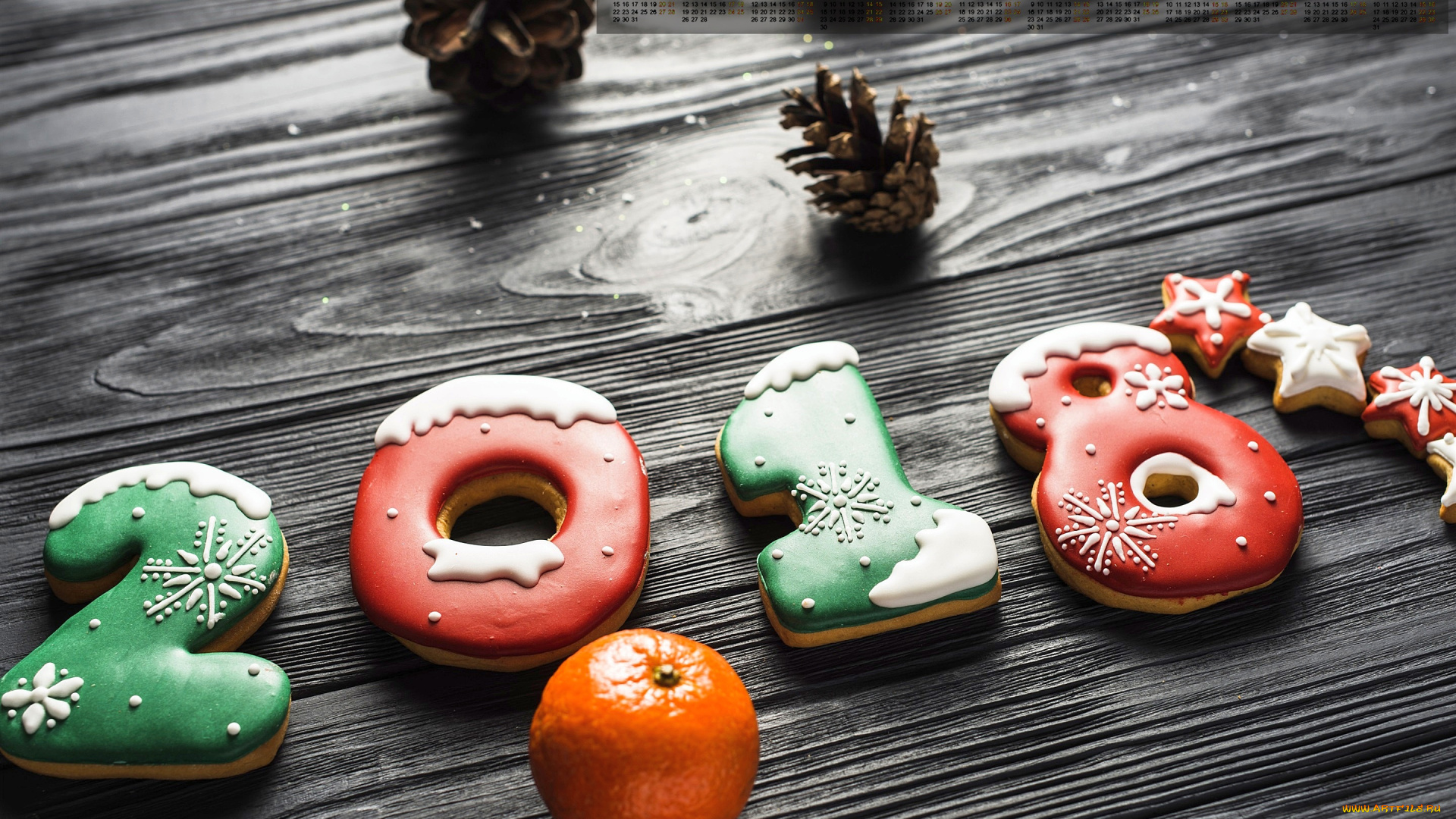 календари, праздники, , салюты, шишка, мандарин, печенье, 2018