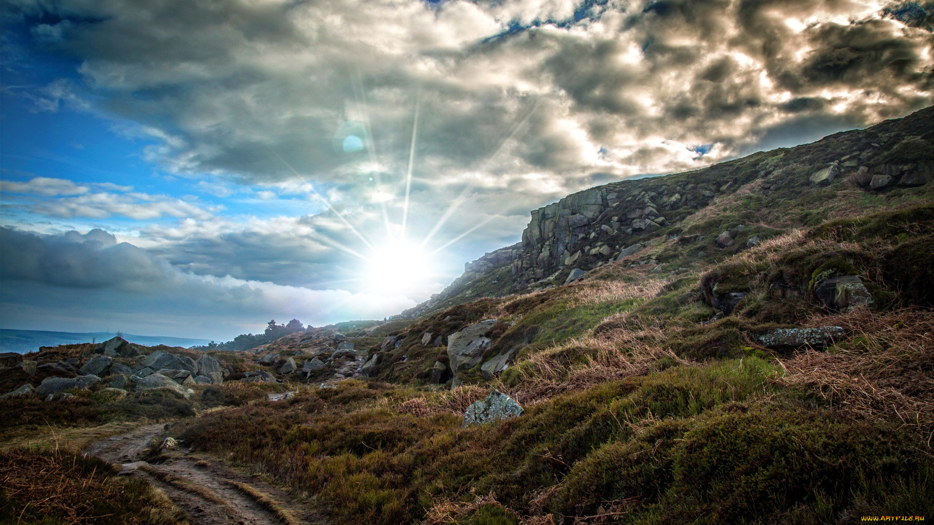 природа, горы, тропинка, облака