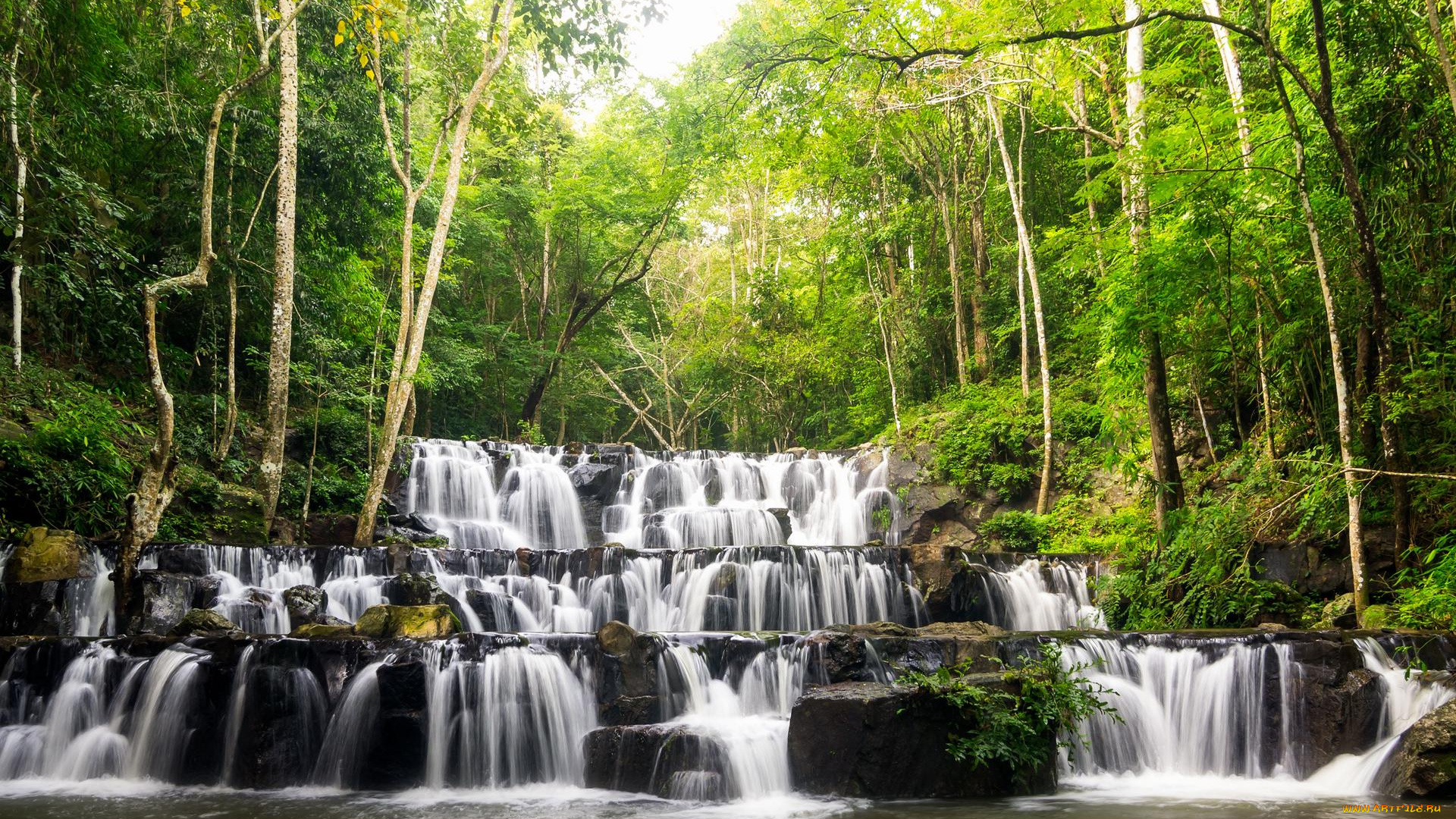 природа, водопады, пейзаж, деревья, осень, таиланд, водопад