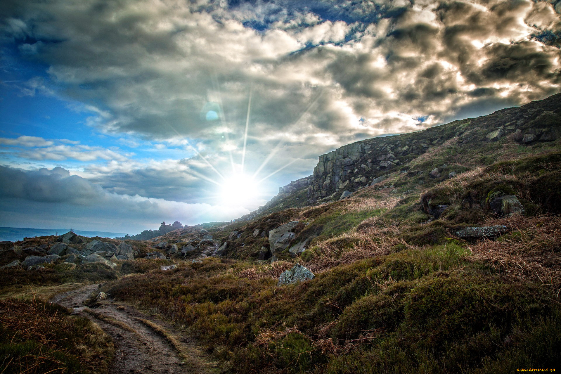 природа, горы, тропинка, облака