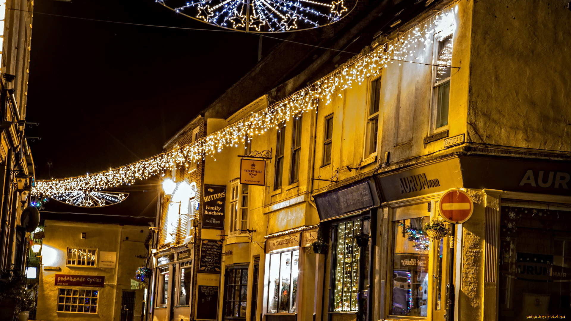 праздничные, новогодние, пейзажи, улица, дома, иллюминация