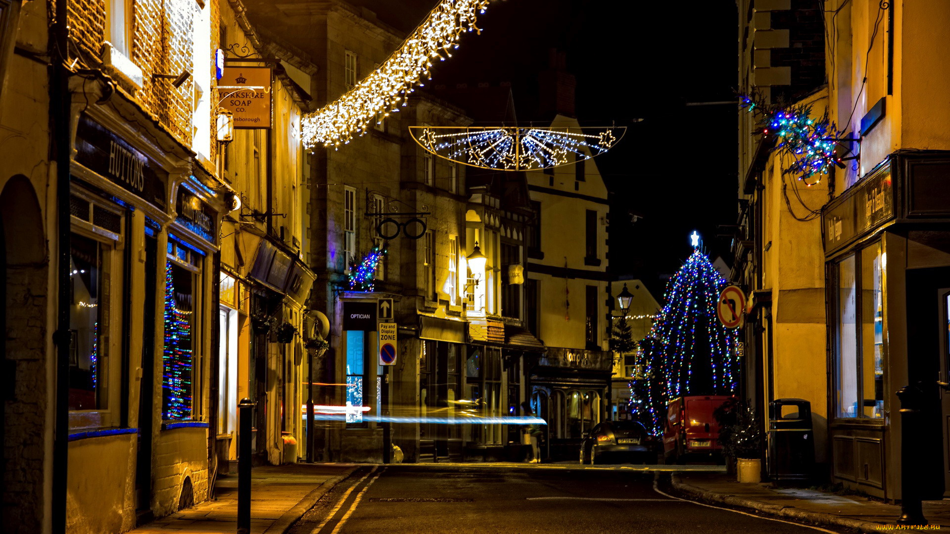 праздничные, новогодние, пейзажи, улица, дома, иллюминация, елка
