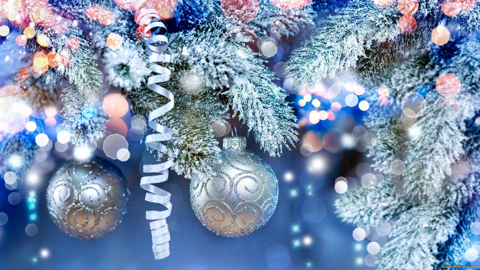 праздничные, шары, ветки, шарики, серпантин