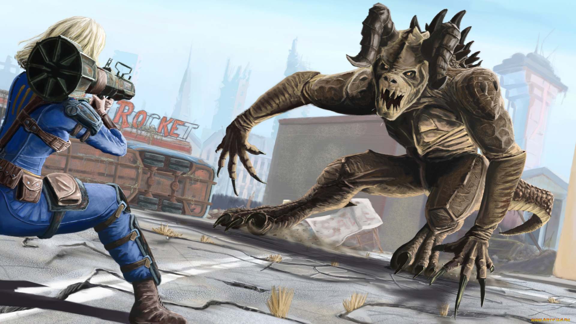 видео, игры, fallout, 4, существо, фон, собака, пзрк, девушка