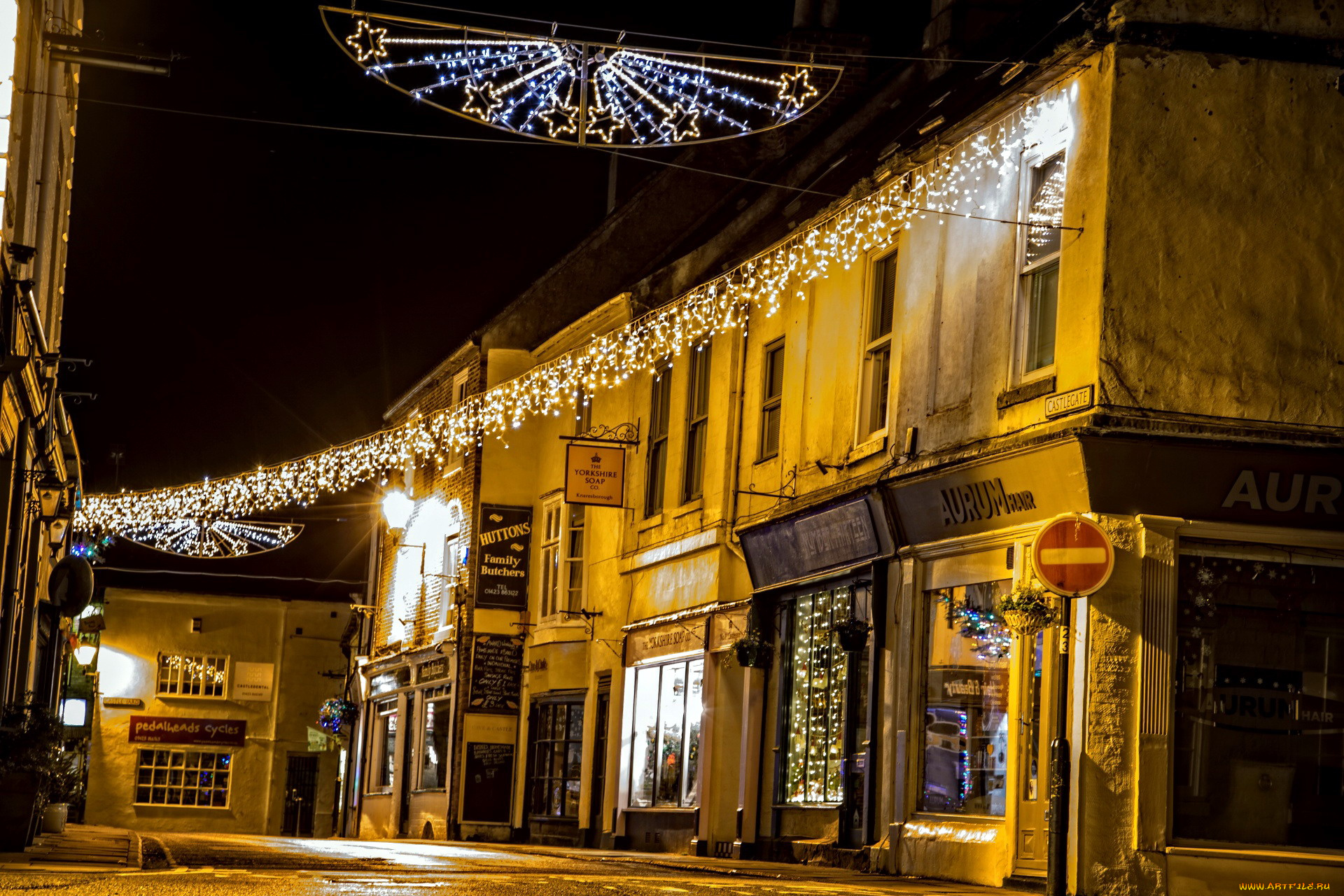 праздничные, новогодние, пейзажи, улица, дома, иллюминация