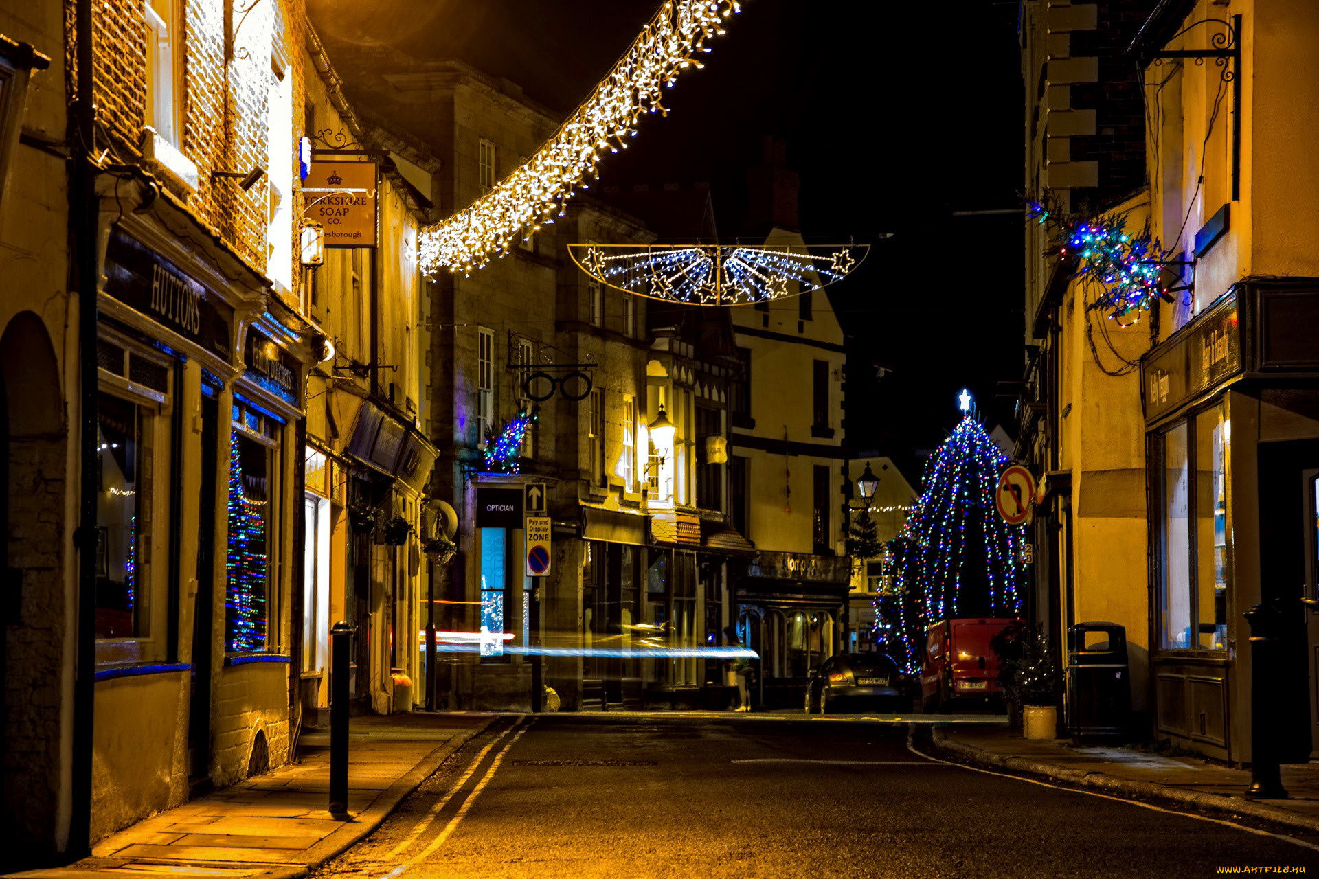 праздничные, новогодние, пейзажи, улица, дома, иллюминация, елка