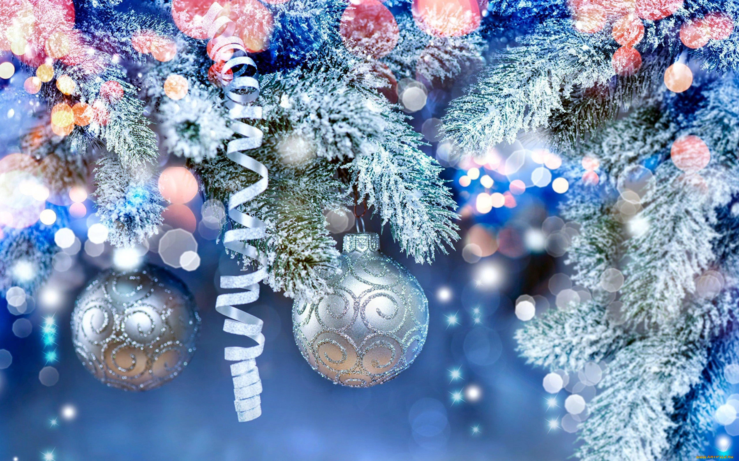 праздничные, шары, ветки, шарики, серпантин