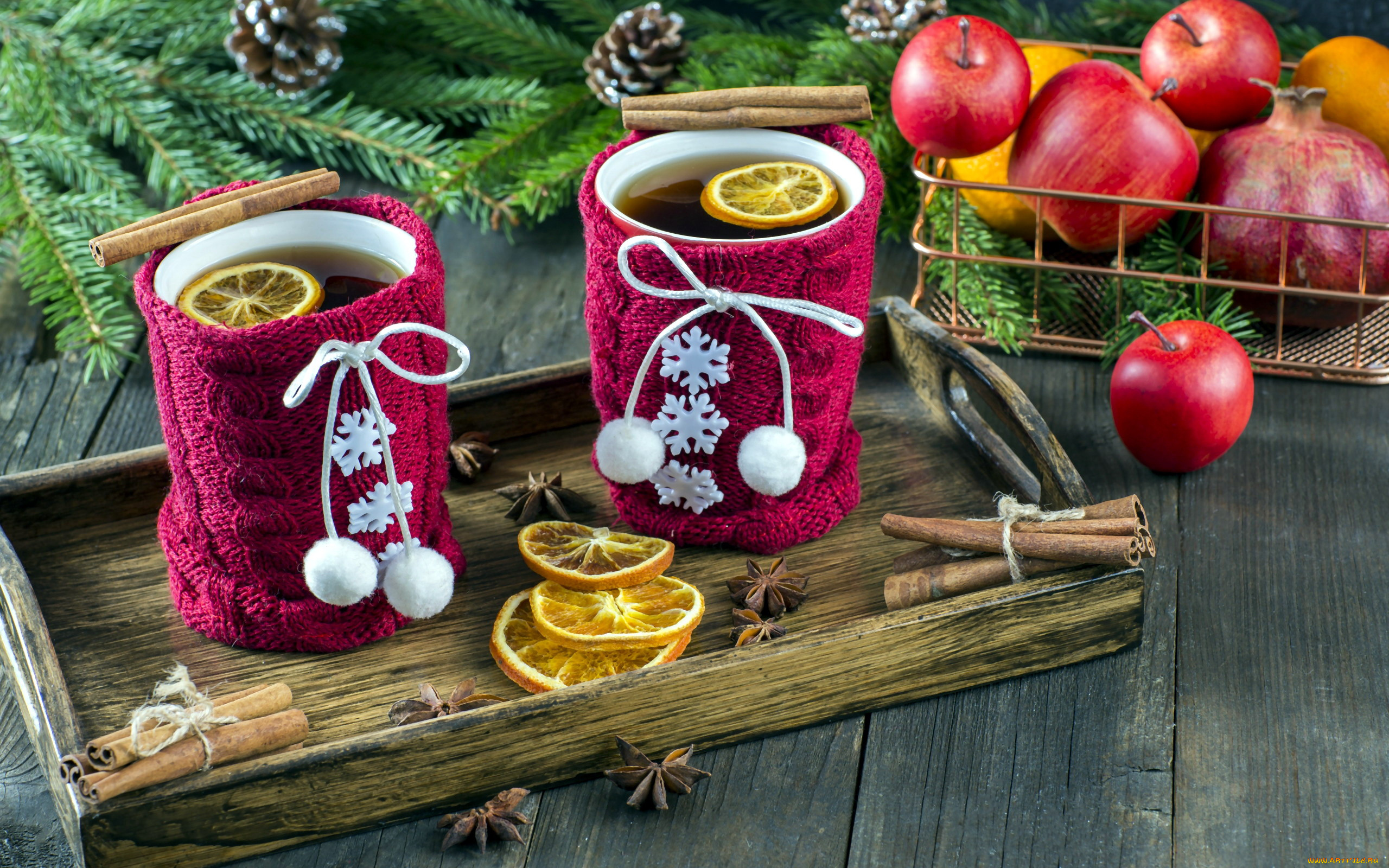 праздничные, угощения, чай, лимон, корица, фрукты