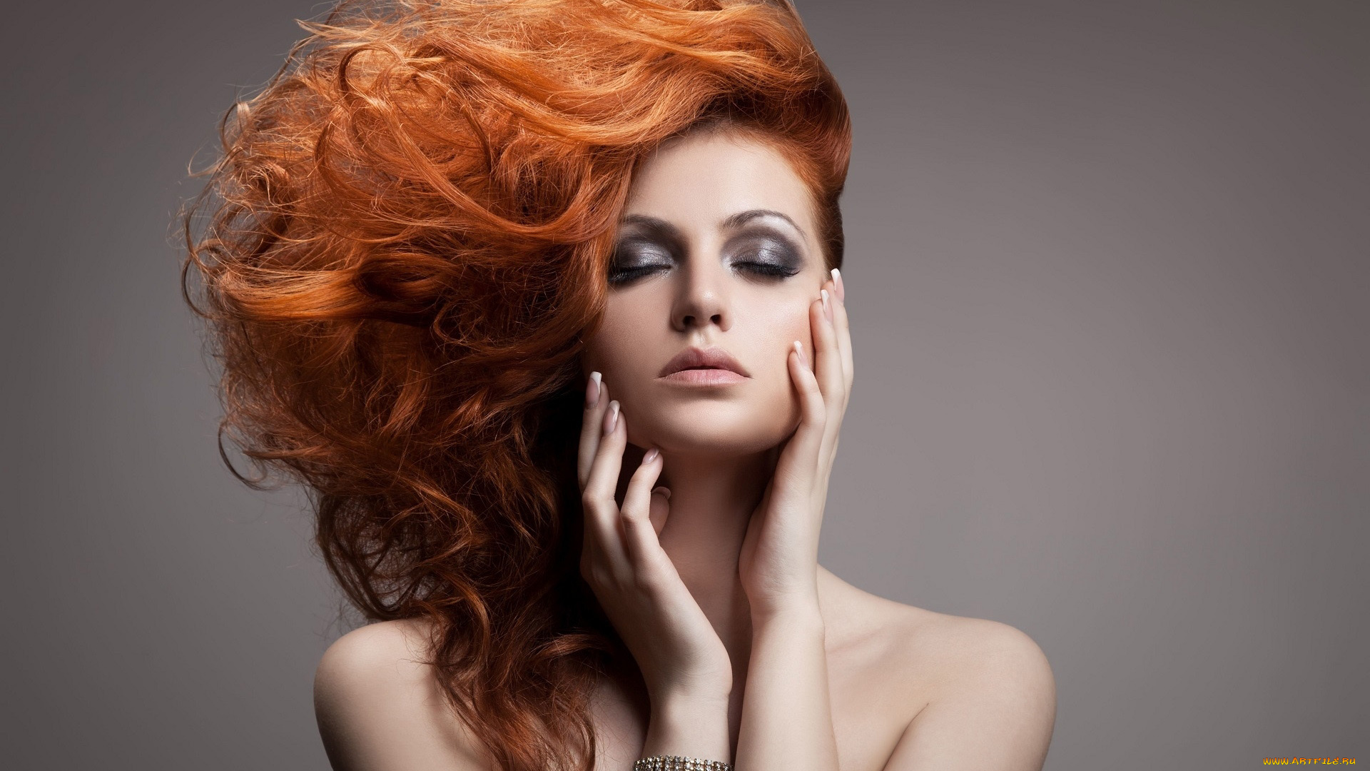 девушки, -, рыжеволосые, и, разноцветные, закрытые, глаза