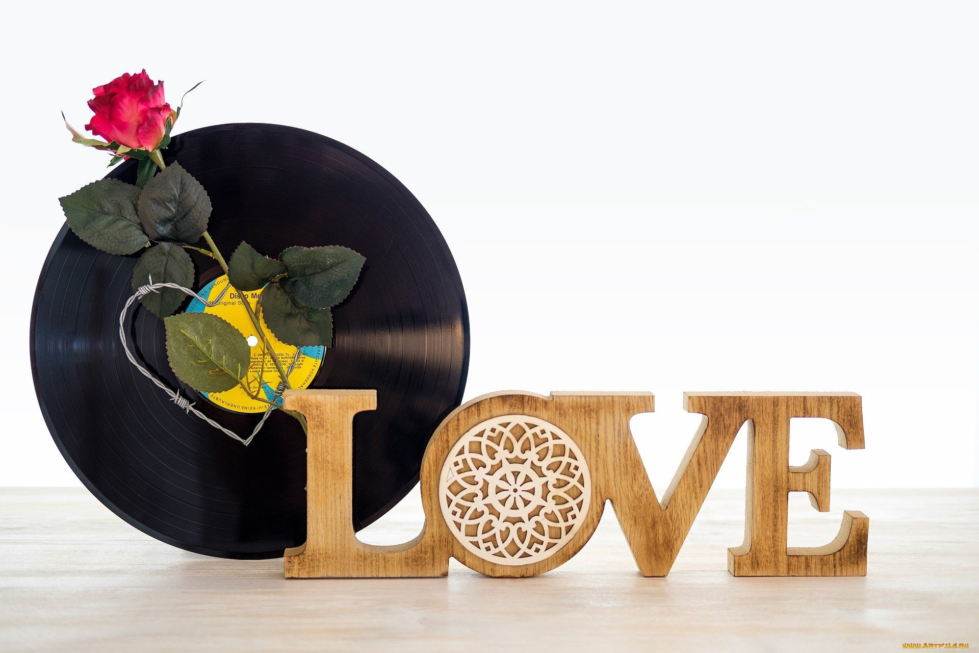 праздничные, день, святого, валентина, , сердечки, , любовь, пластинка, роза, сердце, надпись