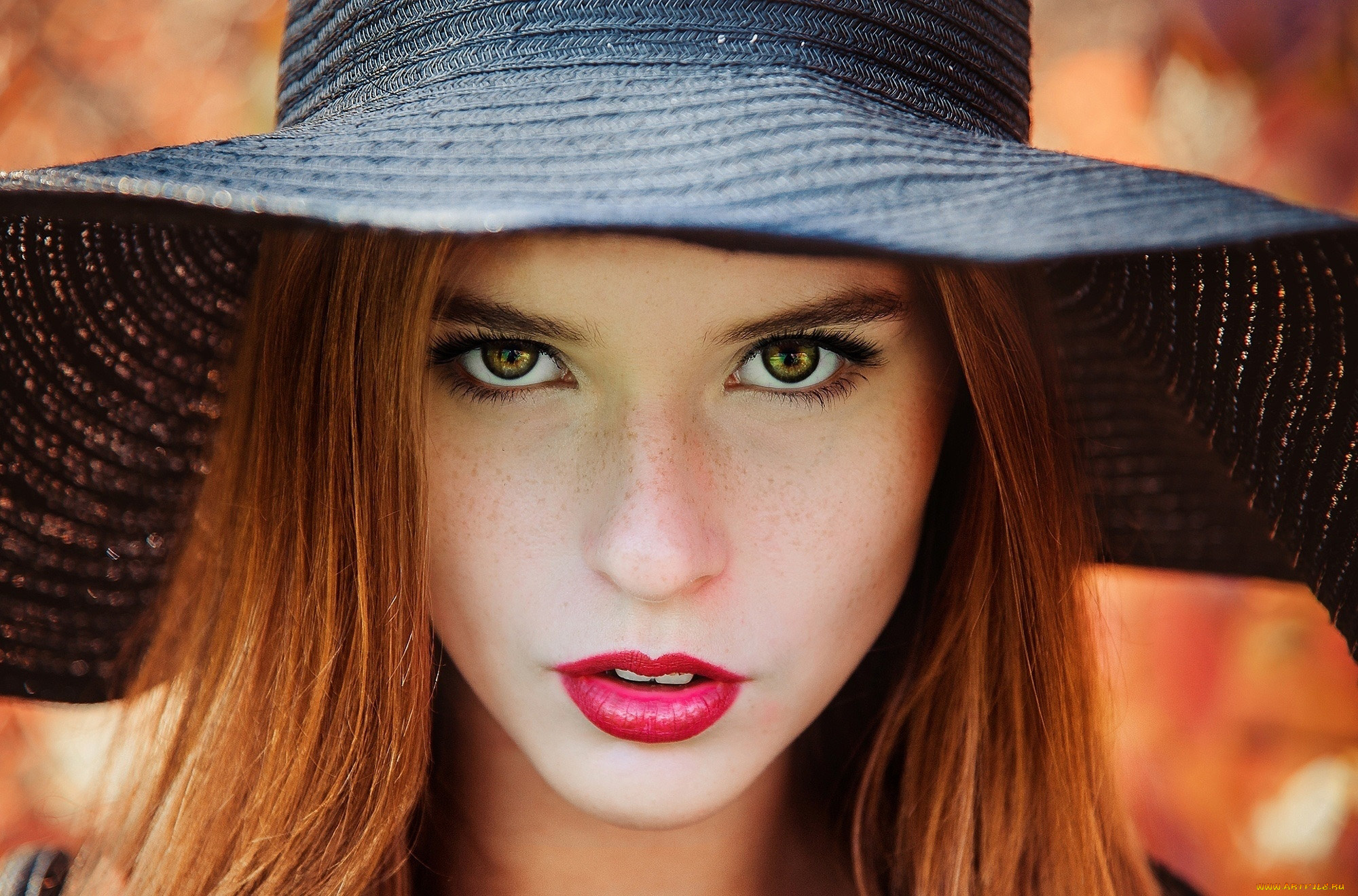 девушки, -, лица, , портреты, веснушки, шляпа