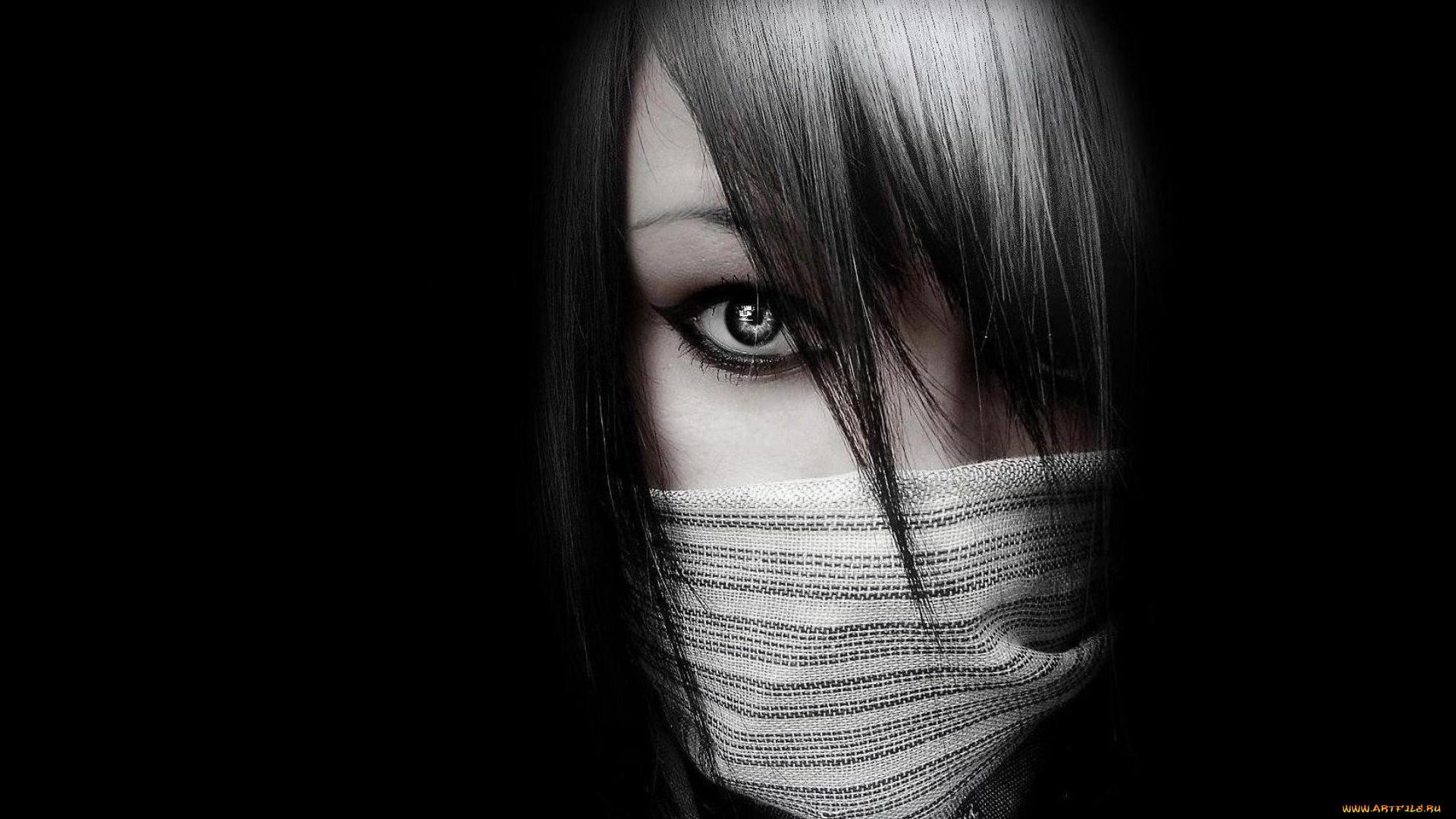 разное, глаза, девушка, лицо, шарф