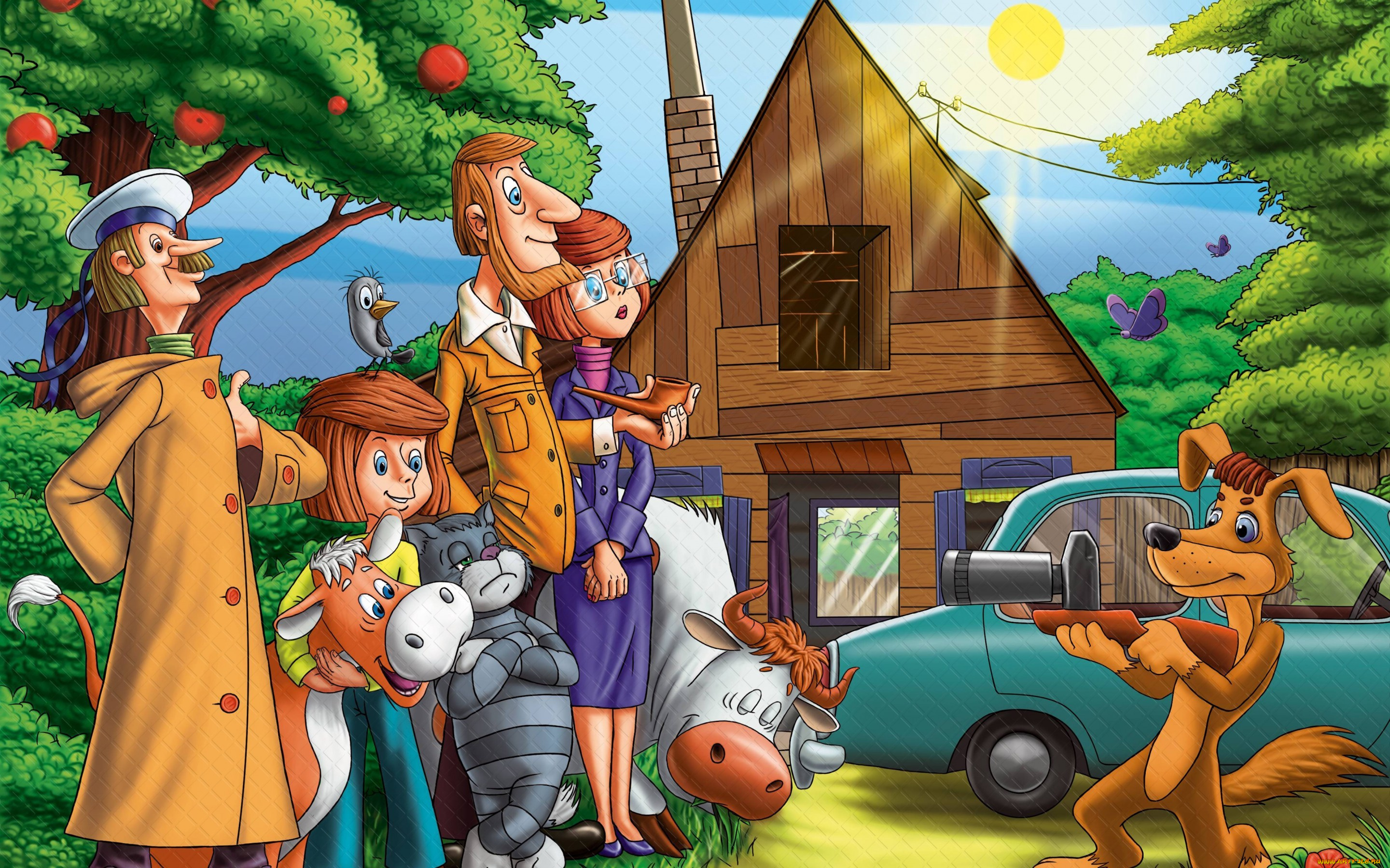 мультфильмы, трое, из, простоквашино, каникулы, в, простоквашино, дядя, федор, кот, матроскин, шарик, гаврюша, почтальон, печкин