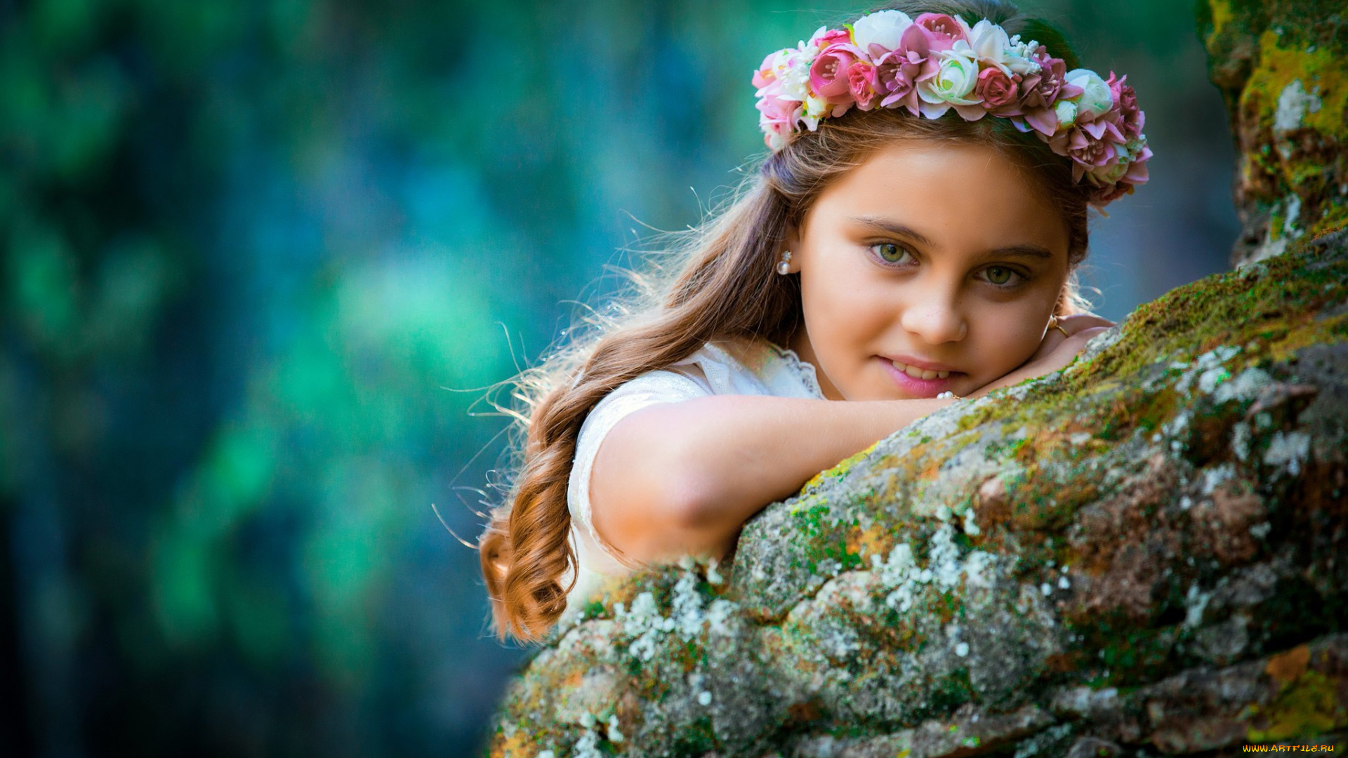 разное, дети, девочка, венок, лицо, камень
