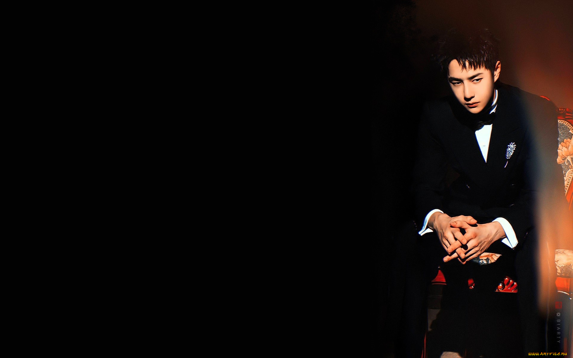 мужчины, wang, yi, bo, актер, костюм, бабочка, брошь