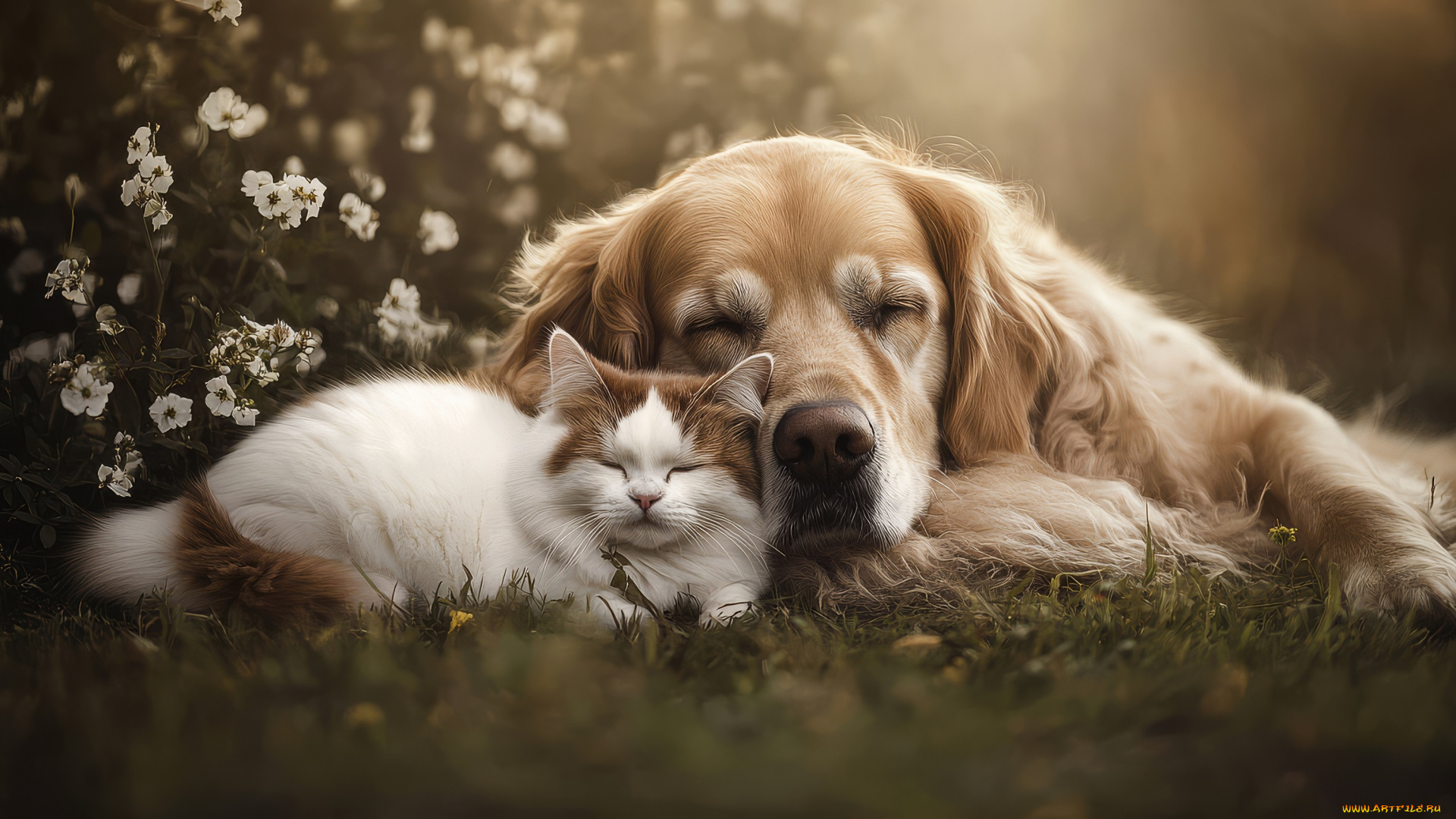 3д, графика, животные, , animals, друзья, кот, кошка, собака