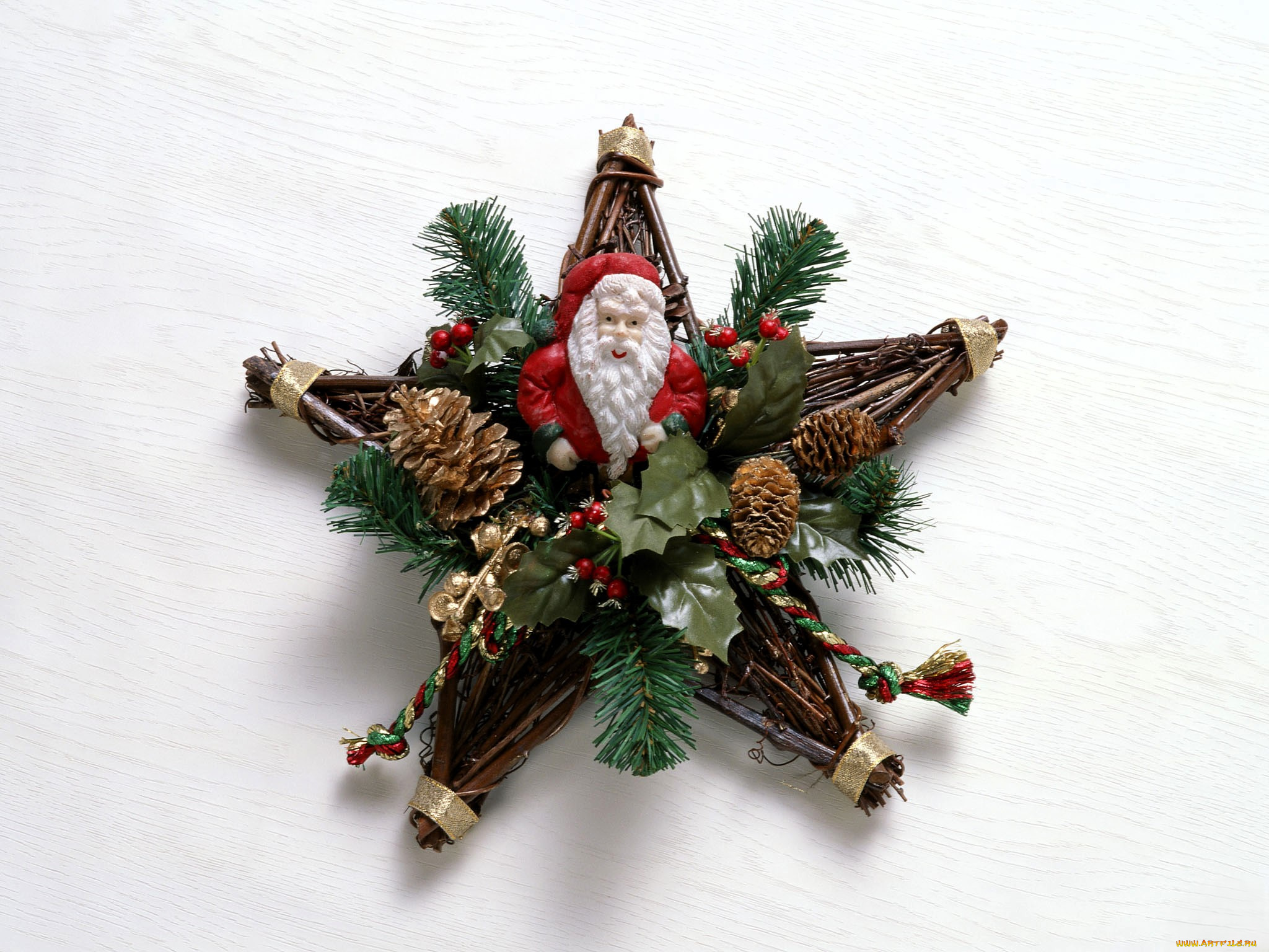 праздничные, украшения, украшение, звезда, ветки, шишки, дед, мороз