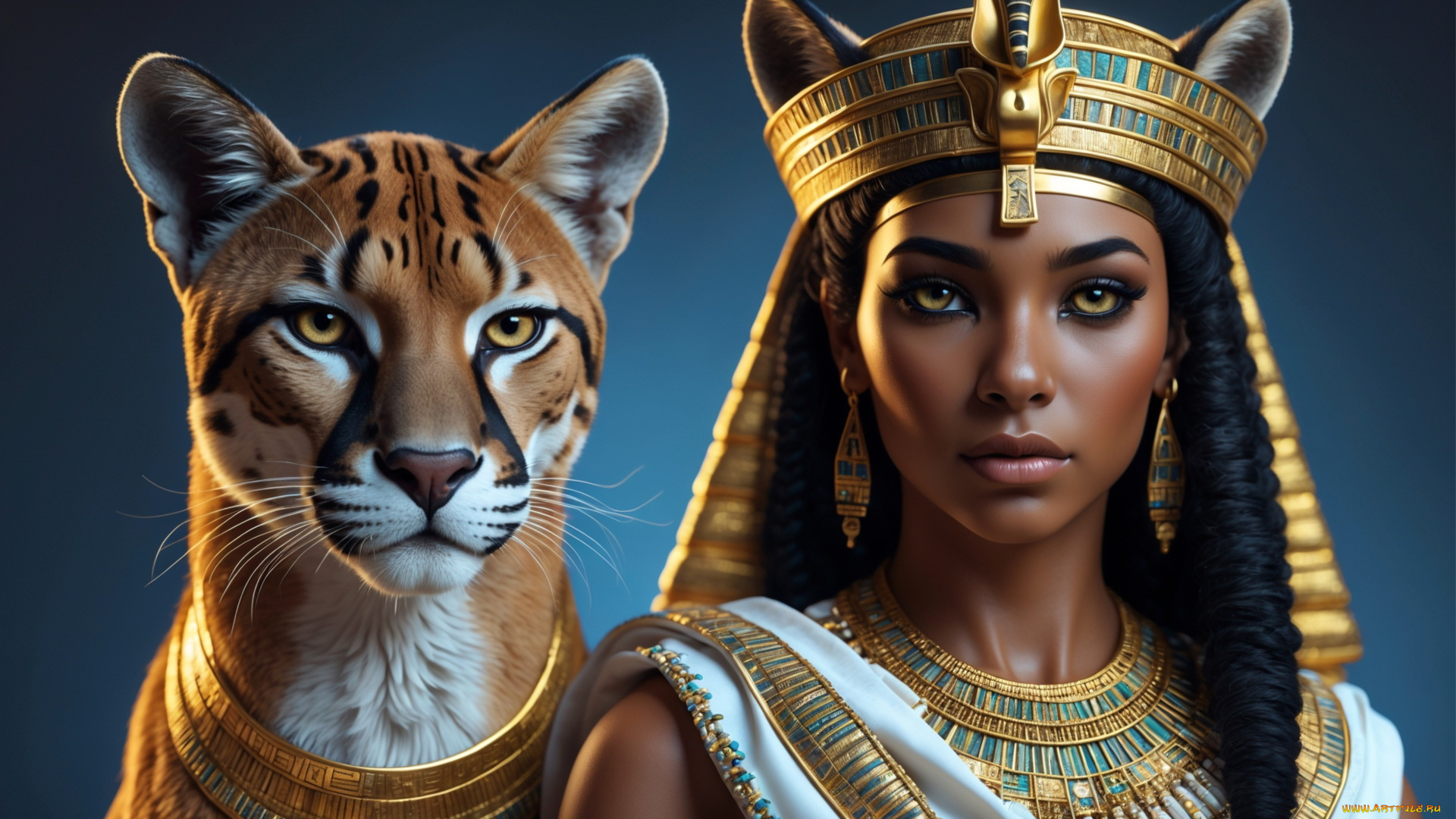 3д, графика, люди, и, животные, , people, and, animals, египтянка, тигрица