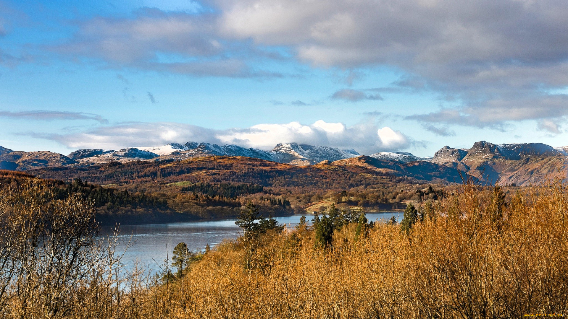 природа, реки, озера, горы, облака, река, деревья, лес, осень