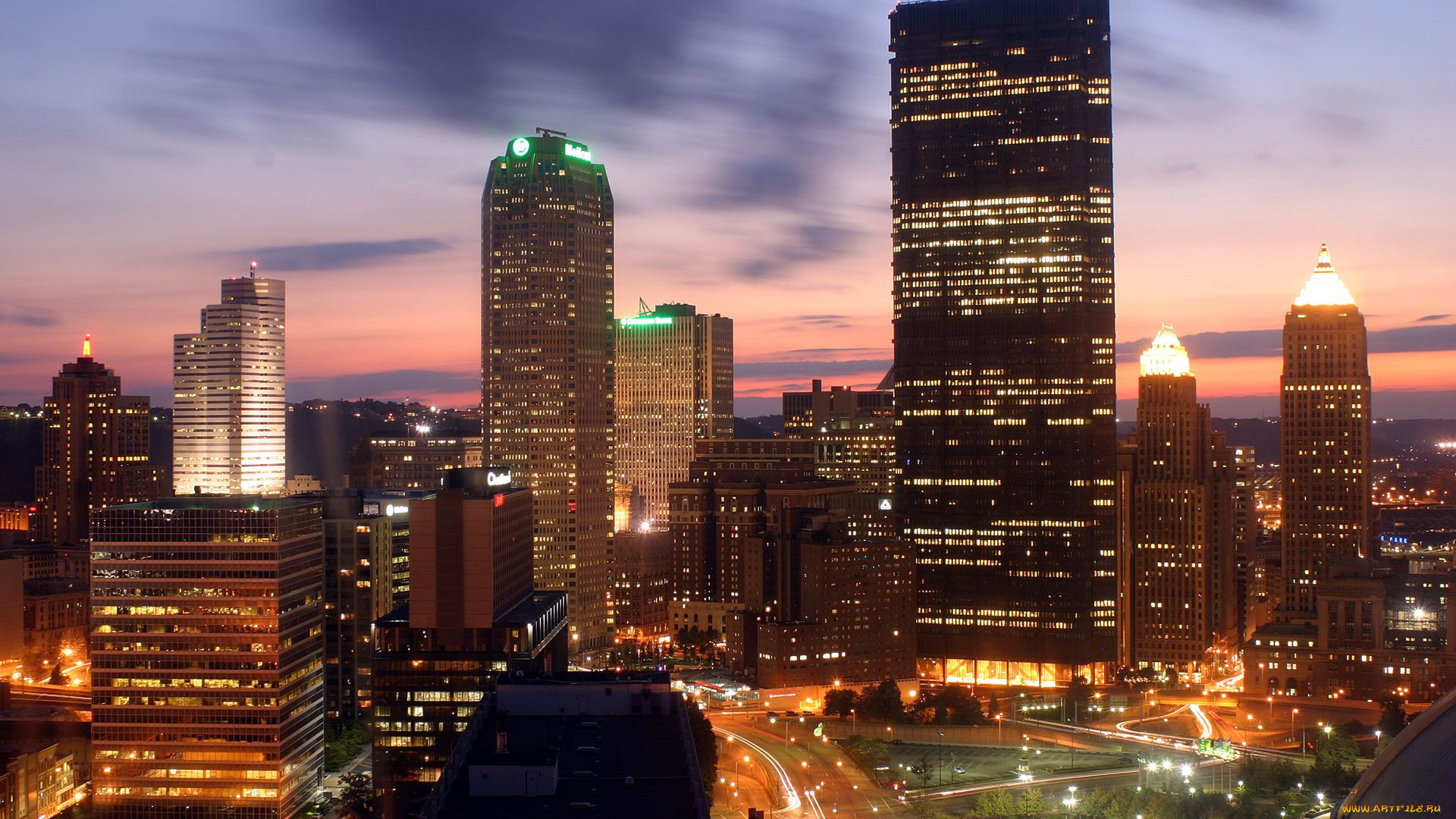 города, огни, ночного