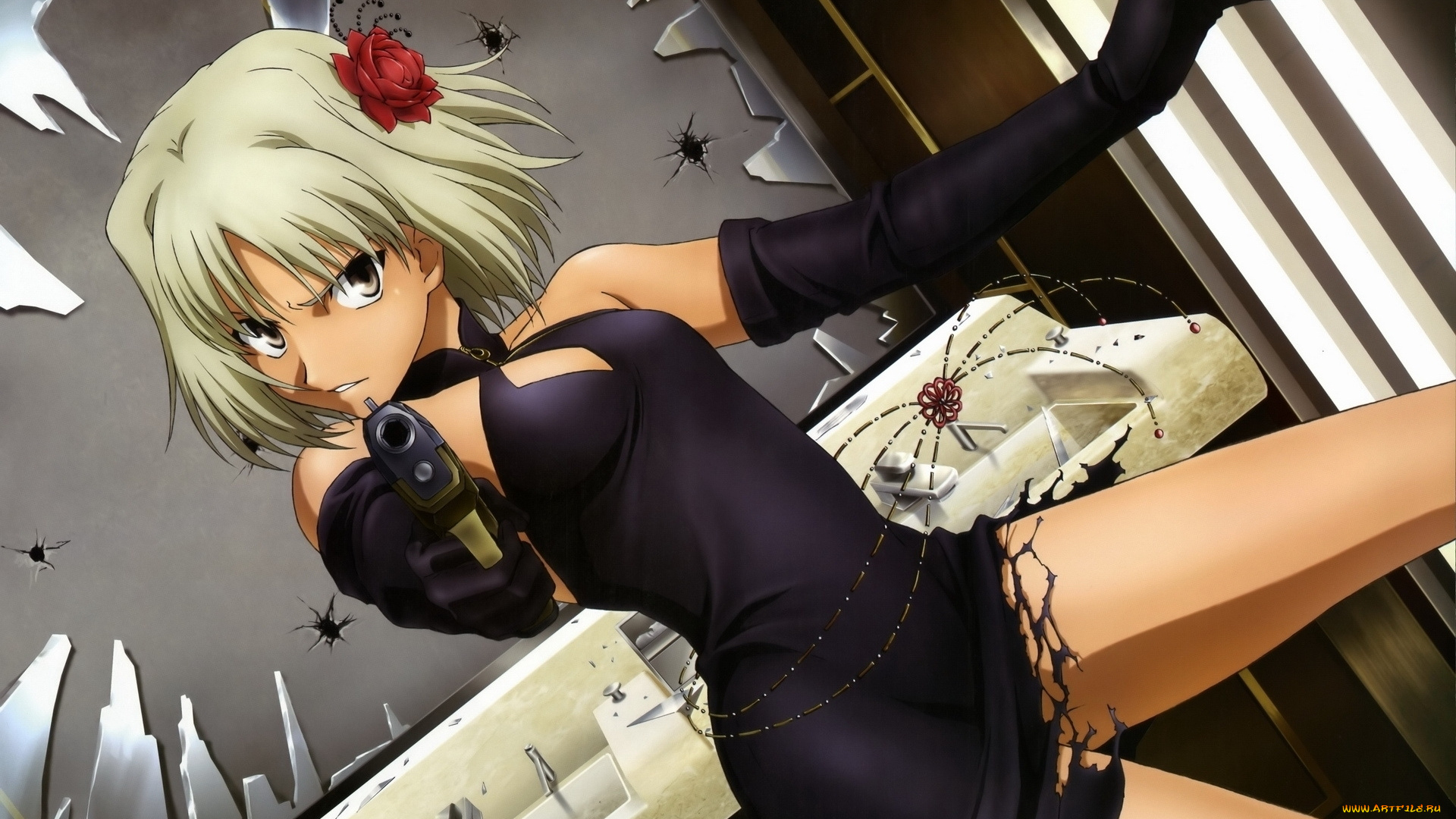 аниме, canaan, пистолет, девушка