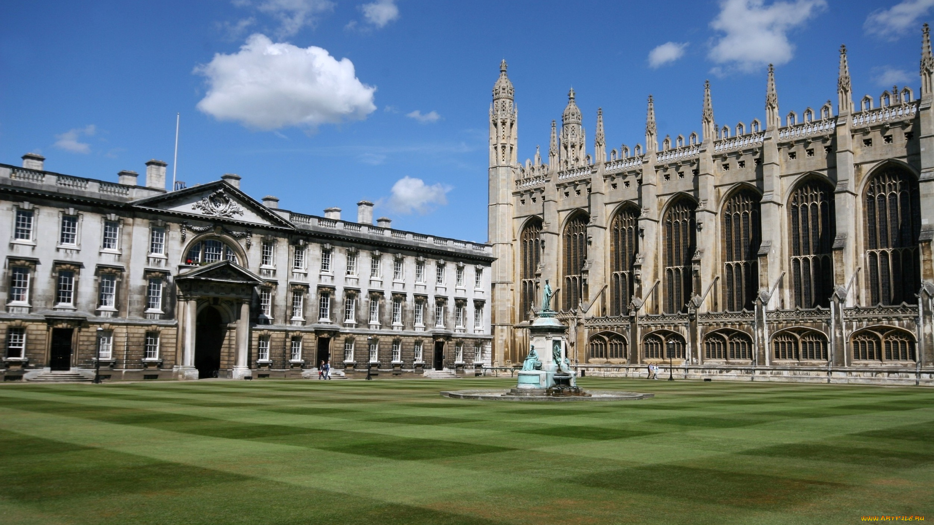 кембриджский, университет, англия, города, здания, дома, лужайка