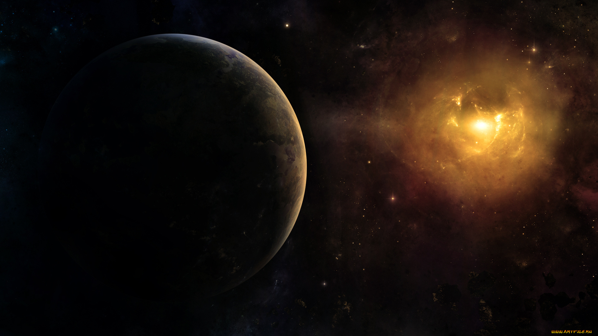 космос, арт, anomaly, звезды, свет, планета, астероиды