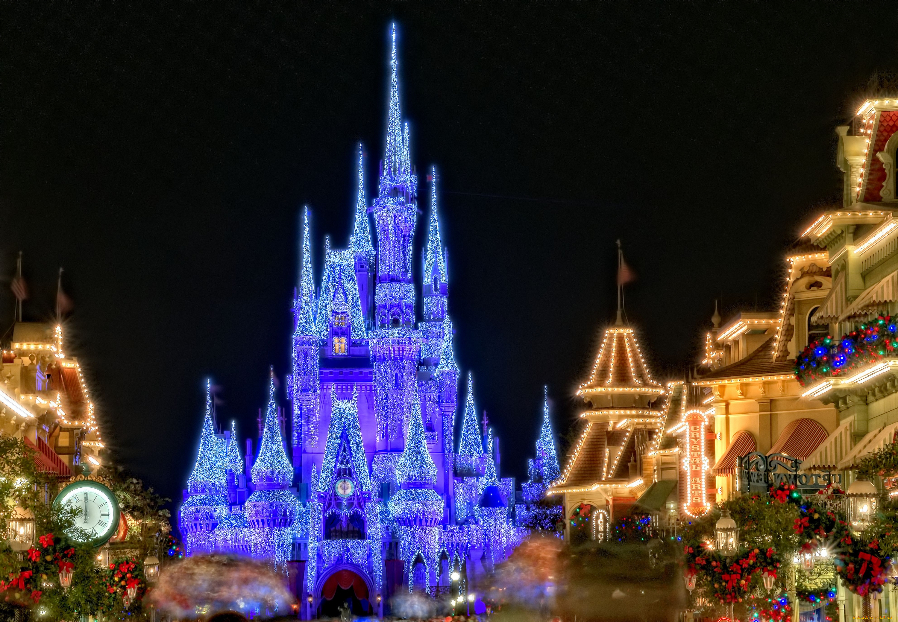 города, диснейленд, иллюминация