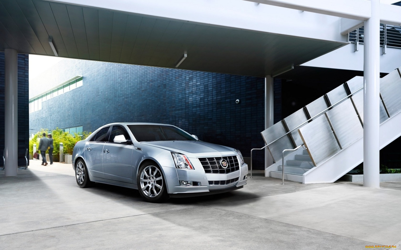 cadillac, автомобили, здание, лестница, серый