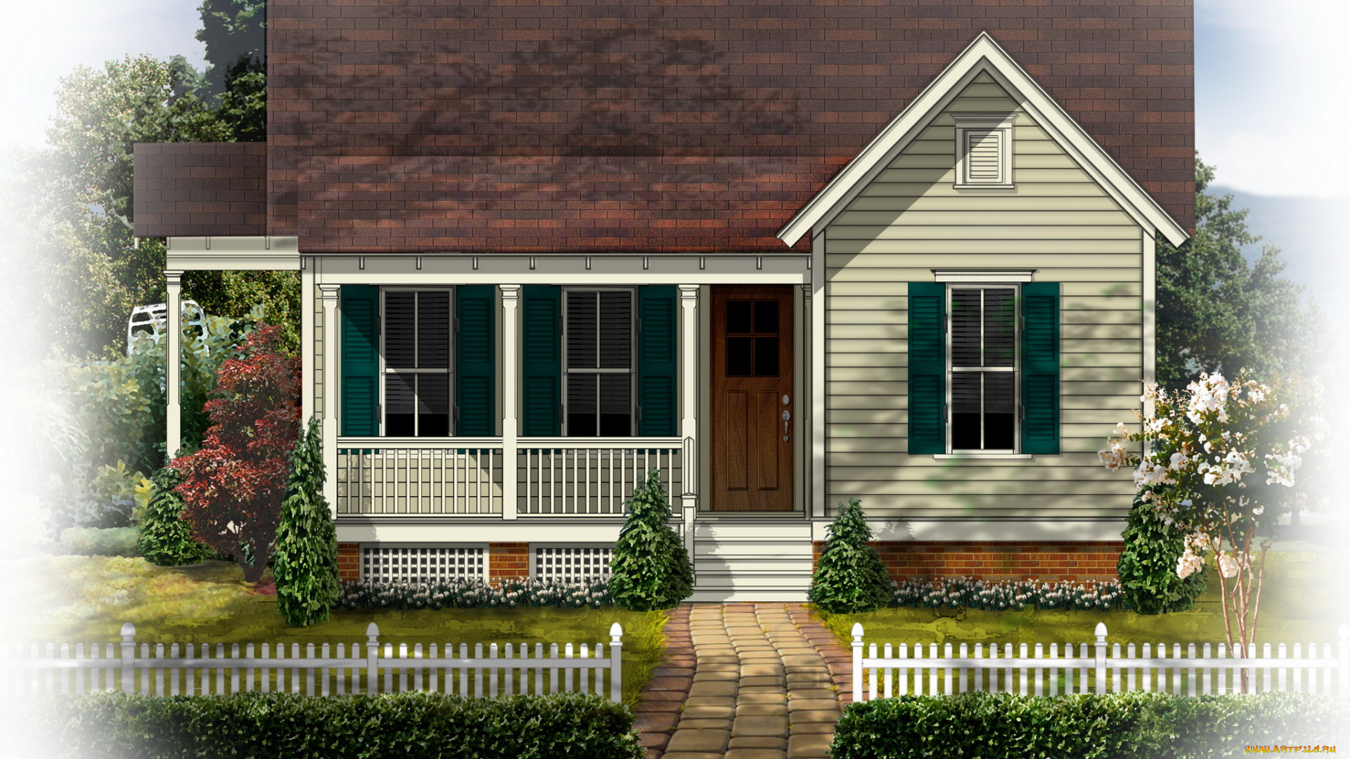 3д, графика, architecture, архитектура, дом, сад