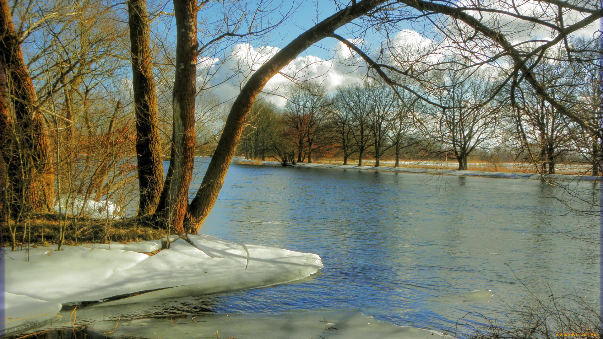 германия, бранденбург, ратенов, природа, реки, озера, река, зима, снег