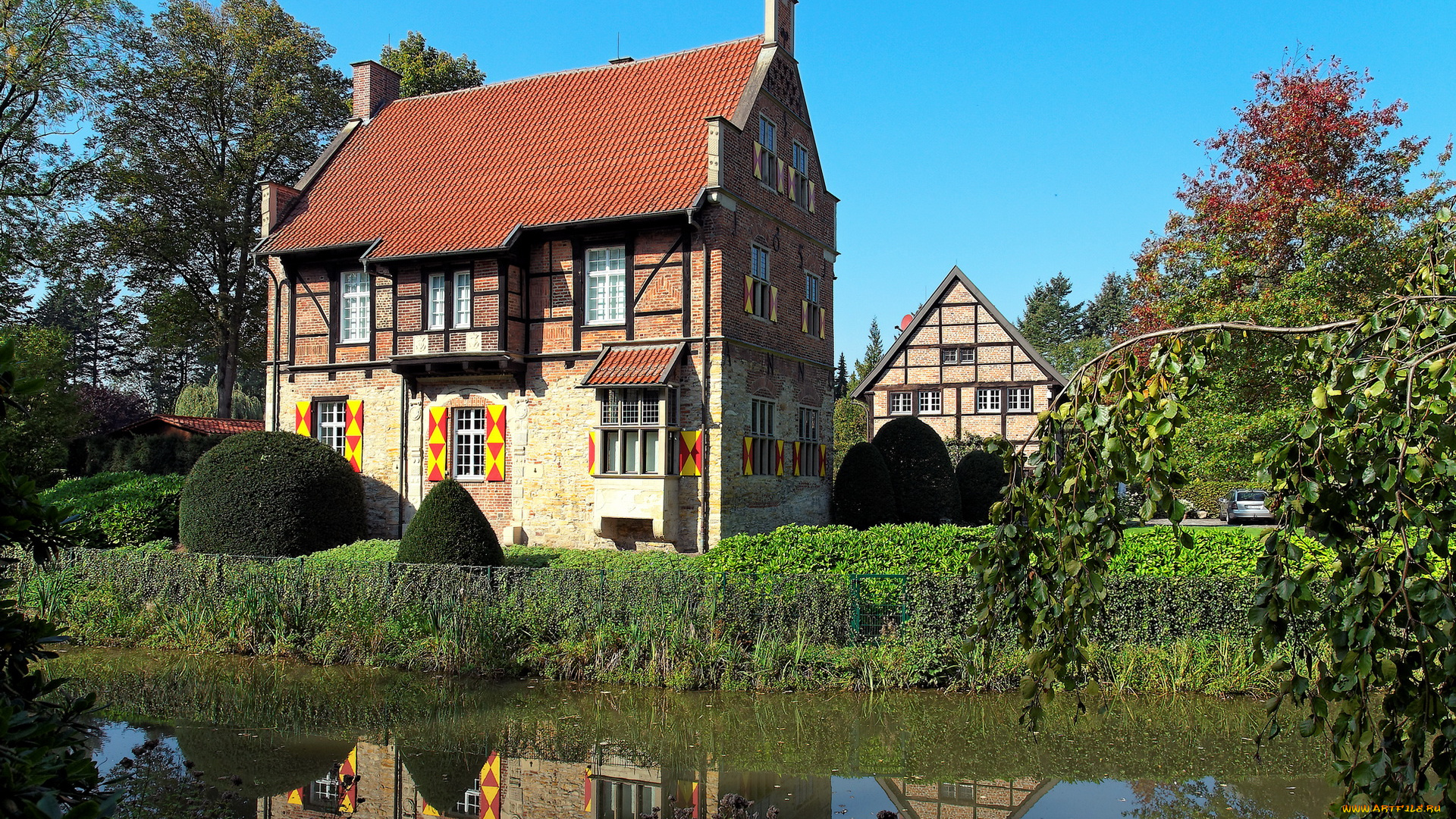 германия, дренштайнфурт, города, здания, дома, река, пейзаж