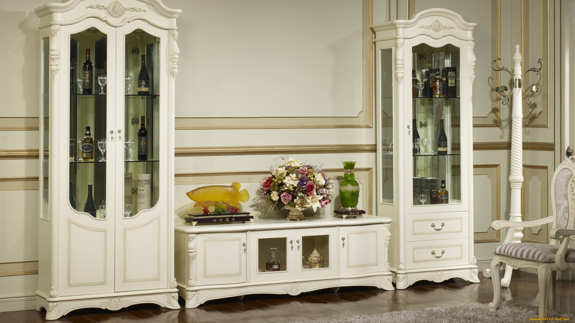 интерьер, мебель, шкафы, сервант, посуда