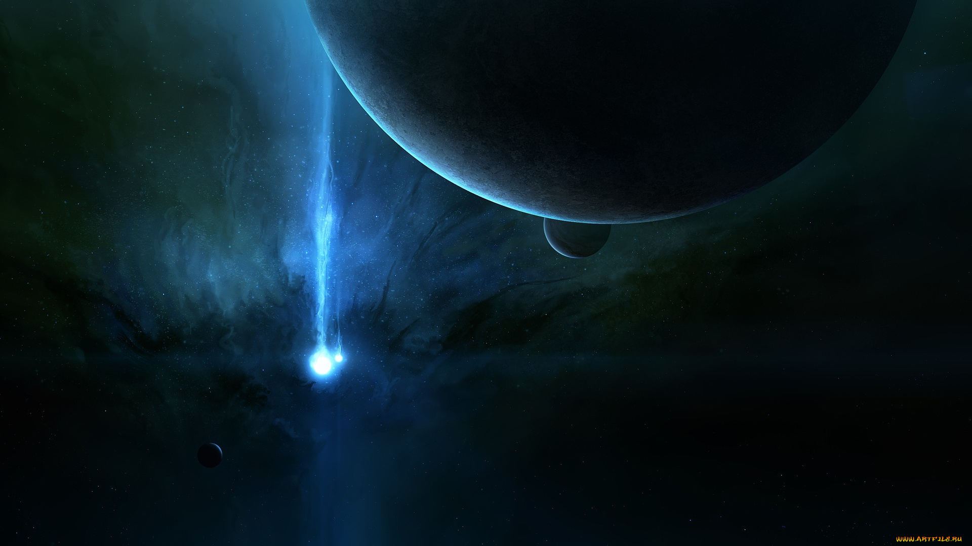 космос, арт, вселенная, планеты, звезды, свет