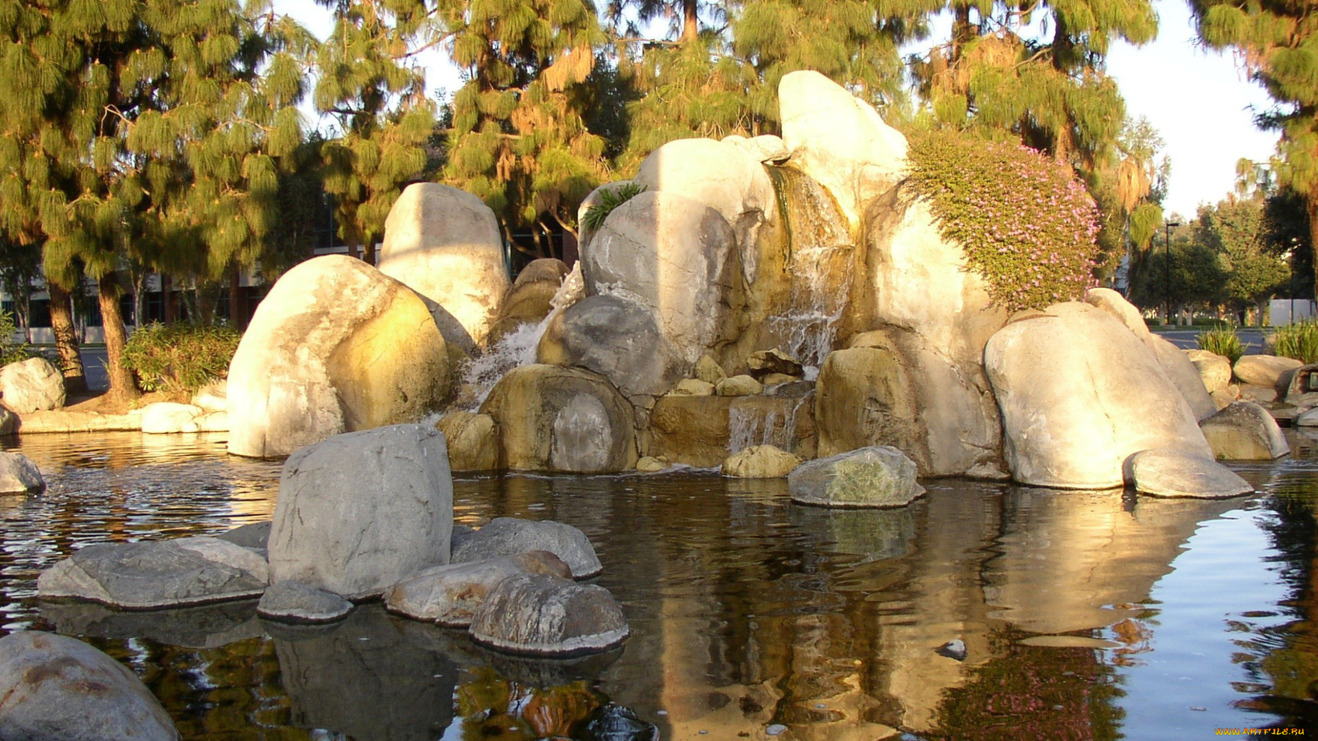 природа, парк, камни, водопад, водоем