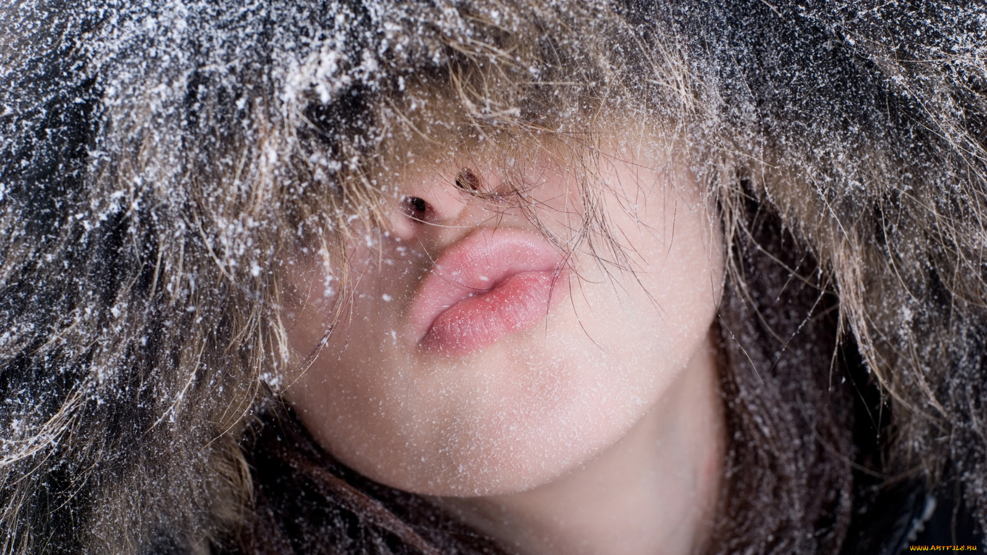 разное, губы, зима, снег, поцелуй, шапка