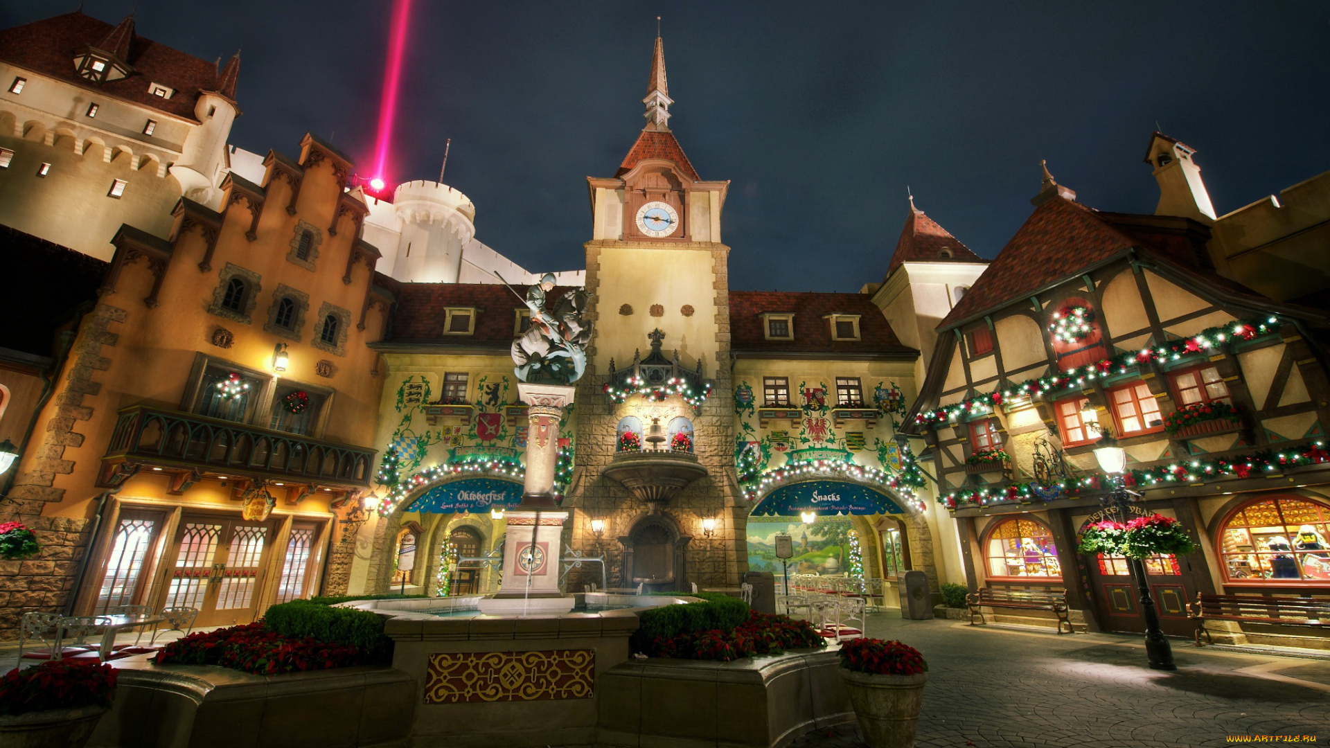 walt, disney, world, epcot, center&, 8206, germany, pavilion, праздничные, новогодние, пейзажи, огни, павильоны