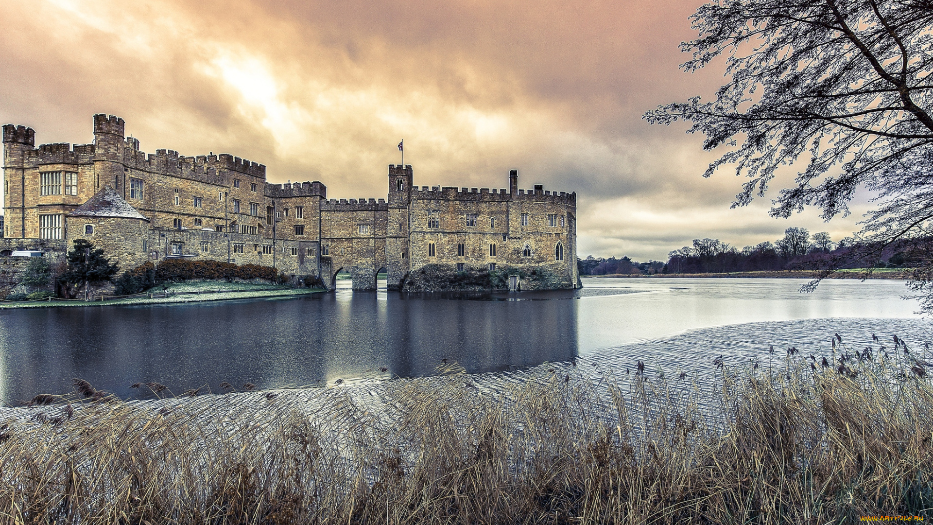 замок, лидс, англия, города, дворцы, замки, крепости, вода, башни, стены