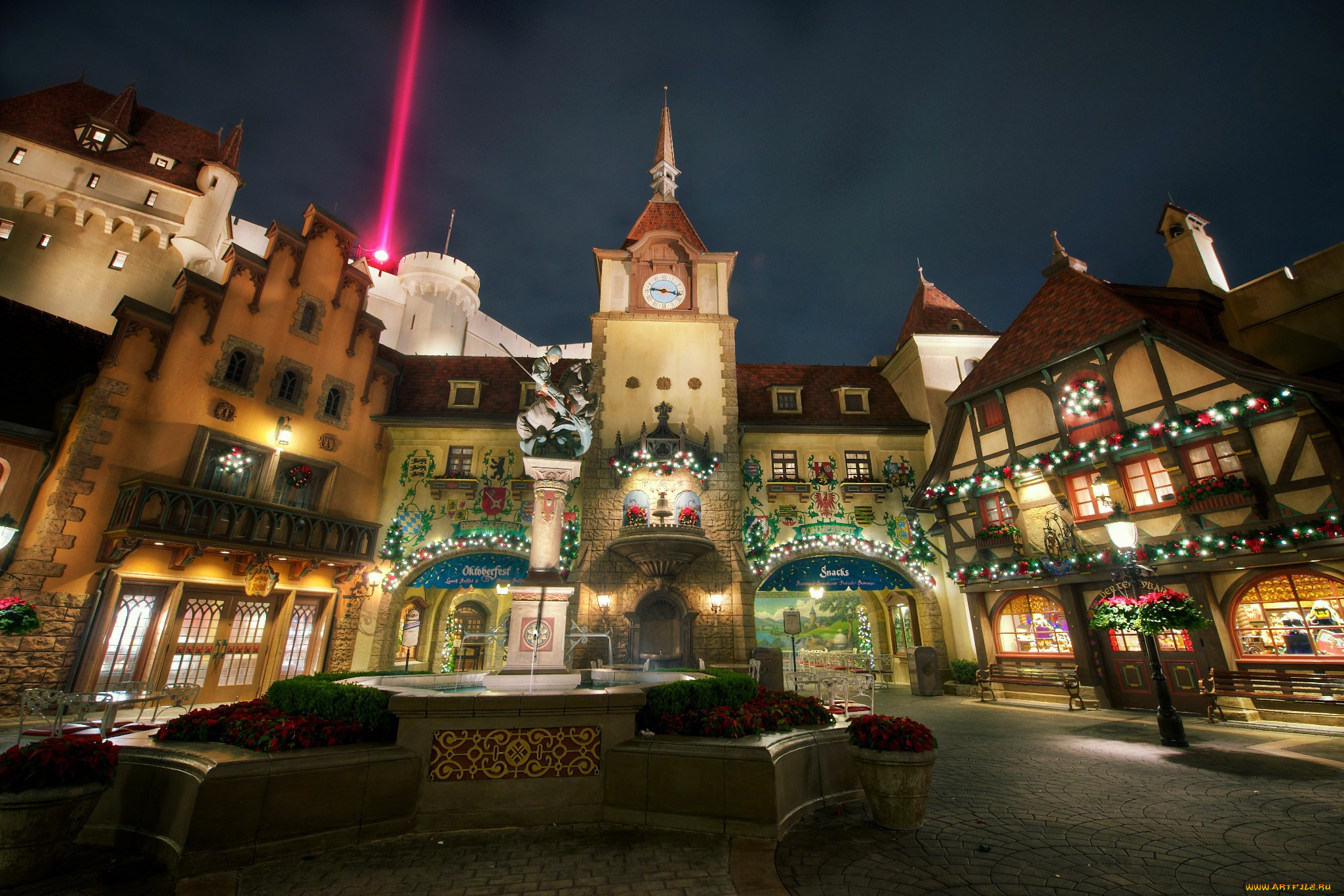 walt, disney, world, epcot, center&, 8206, germany, pavilion, праздничные, новогодние, пейзажи, огни, павильоны