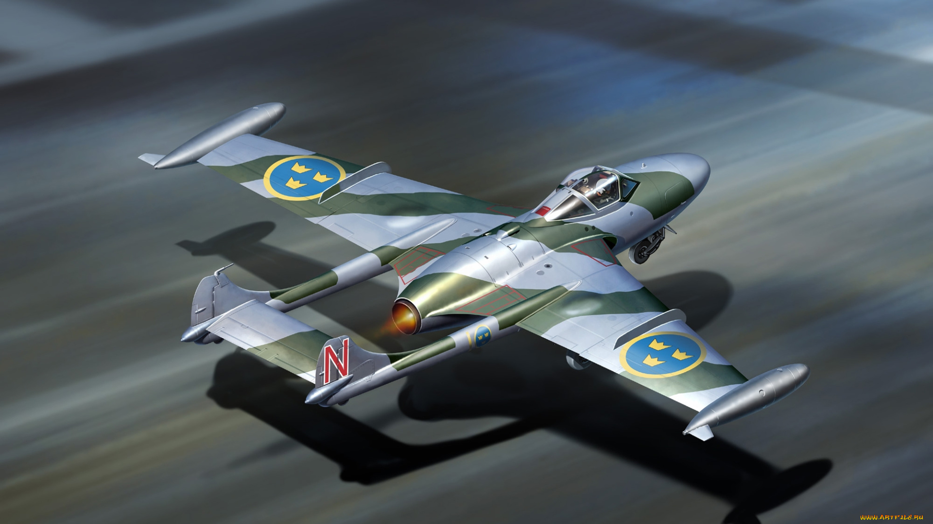 авиация, 3д, рисованые, v-graphic, бомбардировщик, истребитель, британский, швеция, самолет, dh-112, venom, веном, ввс, авианосец, взлет, палуба