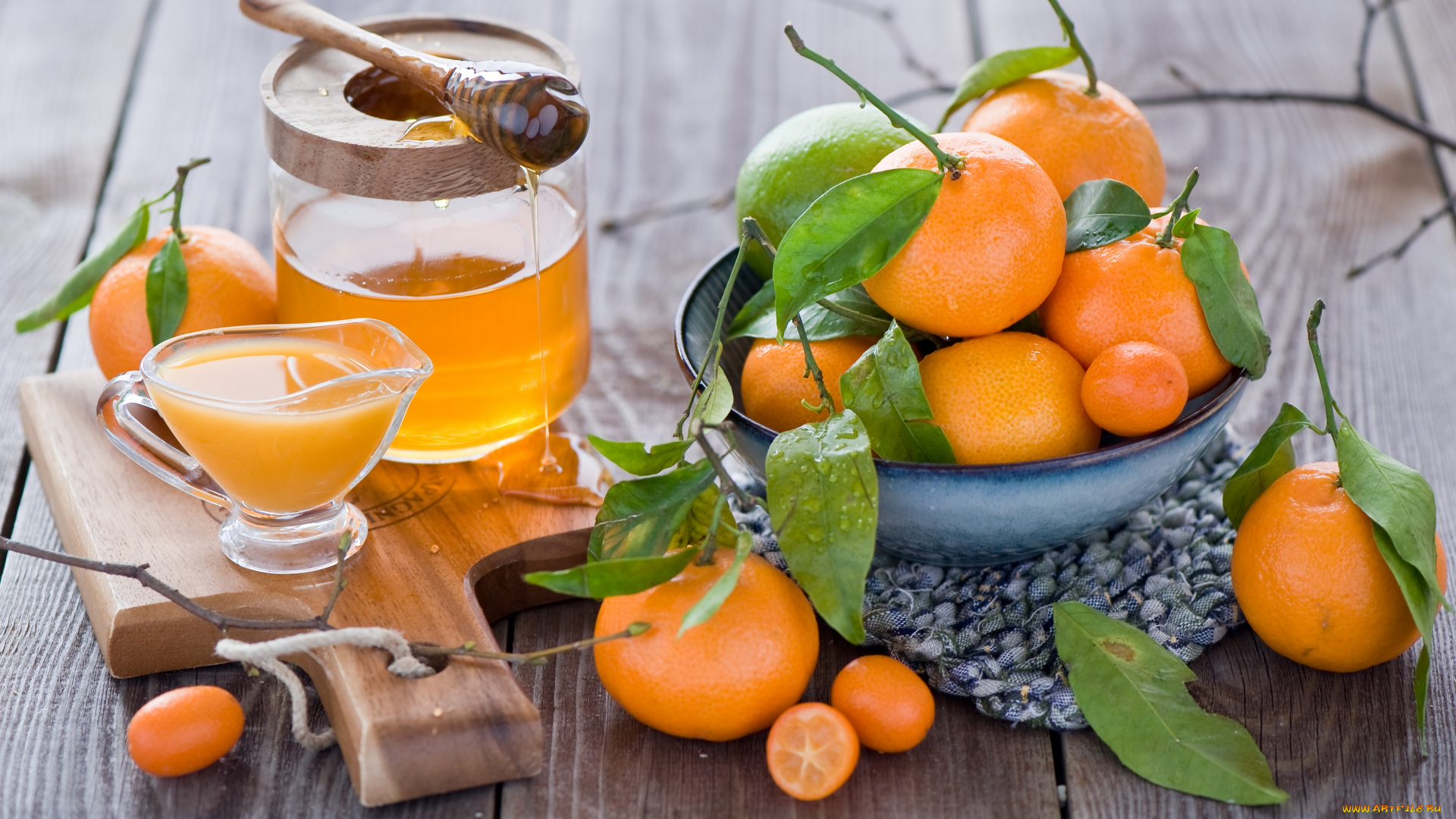 еда, цитрусы, кумкваты, натюрморт, сок, мандарины, мёд