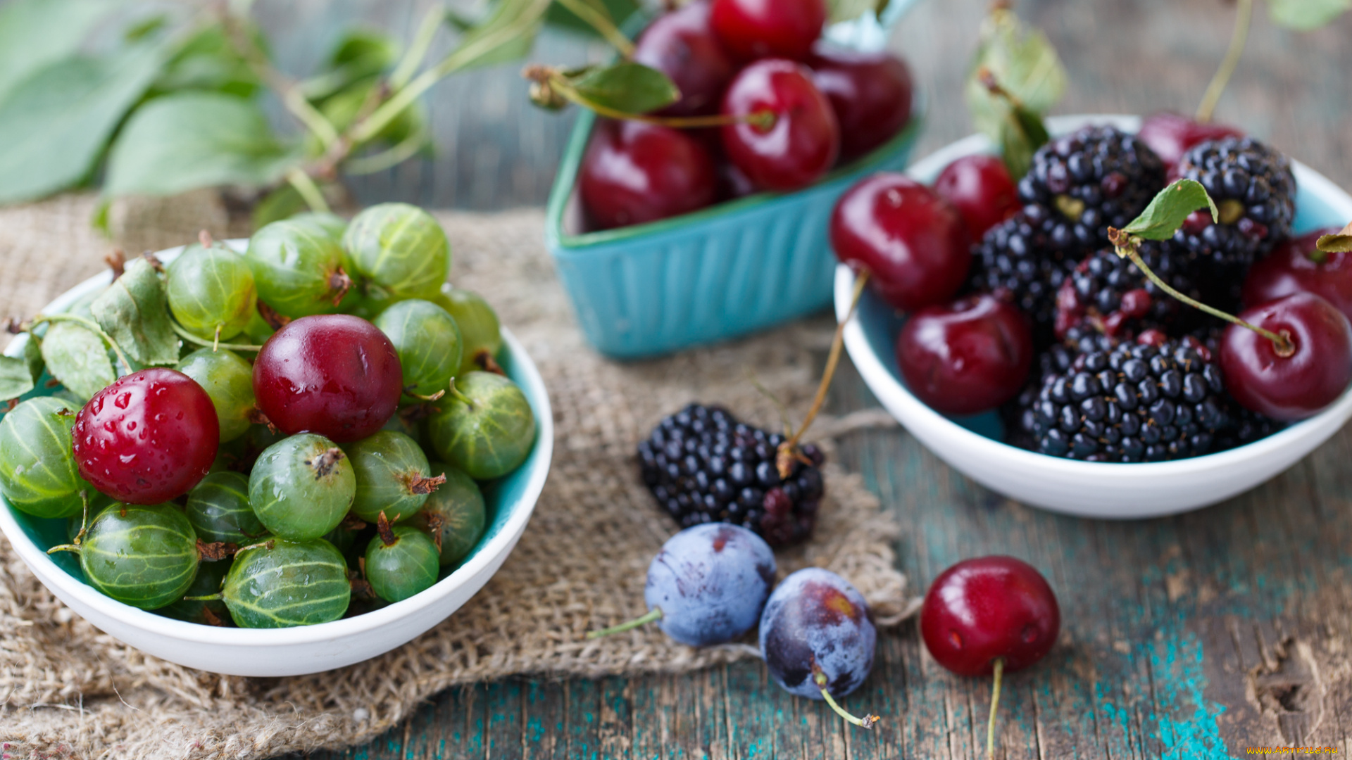 еда, фрукты, , ягоды, сливы, вишни, крыжовник