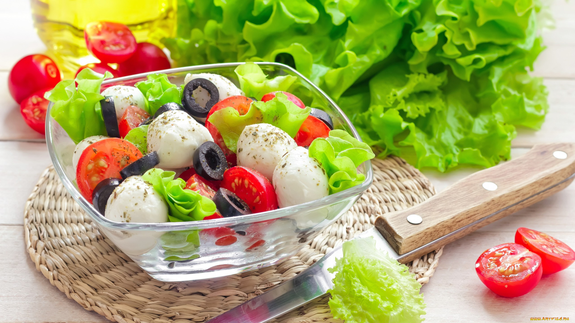 еда, салаты, , закуски, маслины, помидоры, салат, моцарелла