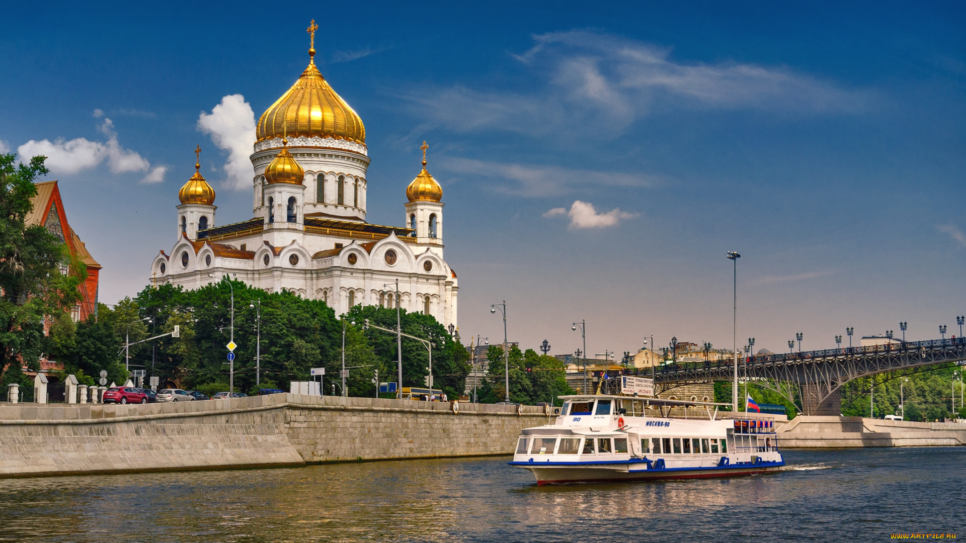 города, москва, , россия, храм, христа, спасителя, река, мост