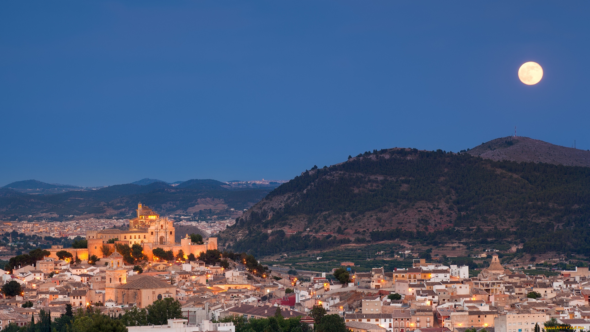 каравака-де-ла-крус, , испания, города, -, панорамы, огни, луна