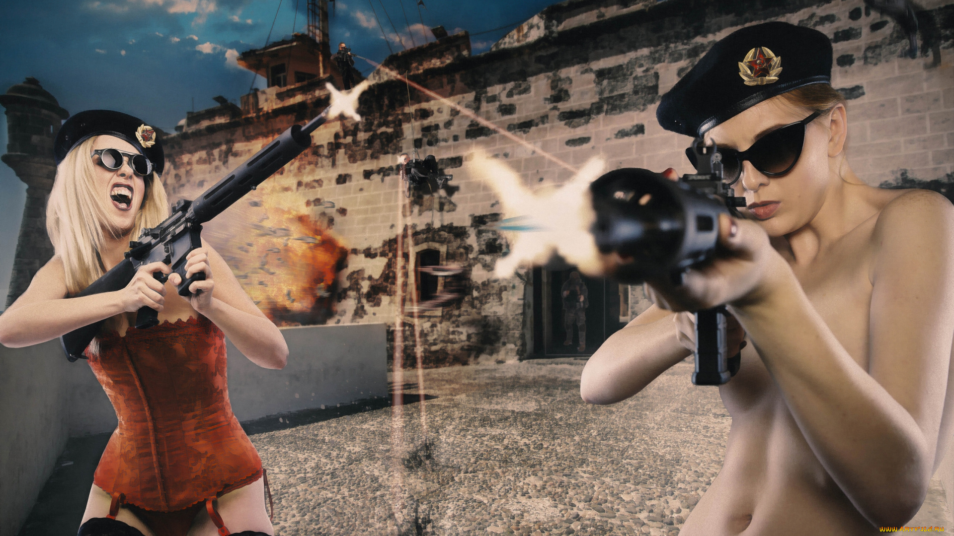 nikee, lee, &, shantia, veney, девушки, shantia, veney, морская, пехота, выстрел, автоматы, очки, оружие, nikee, lee, shantia, veney, береты